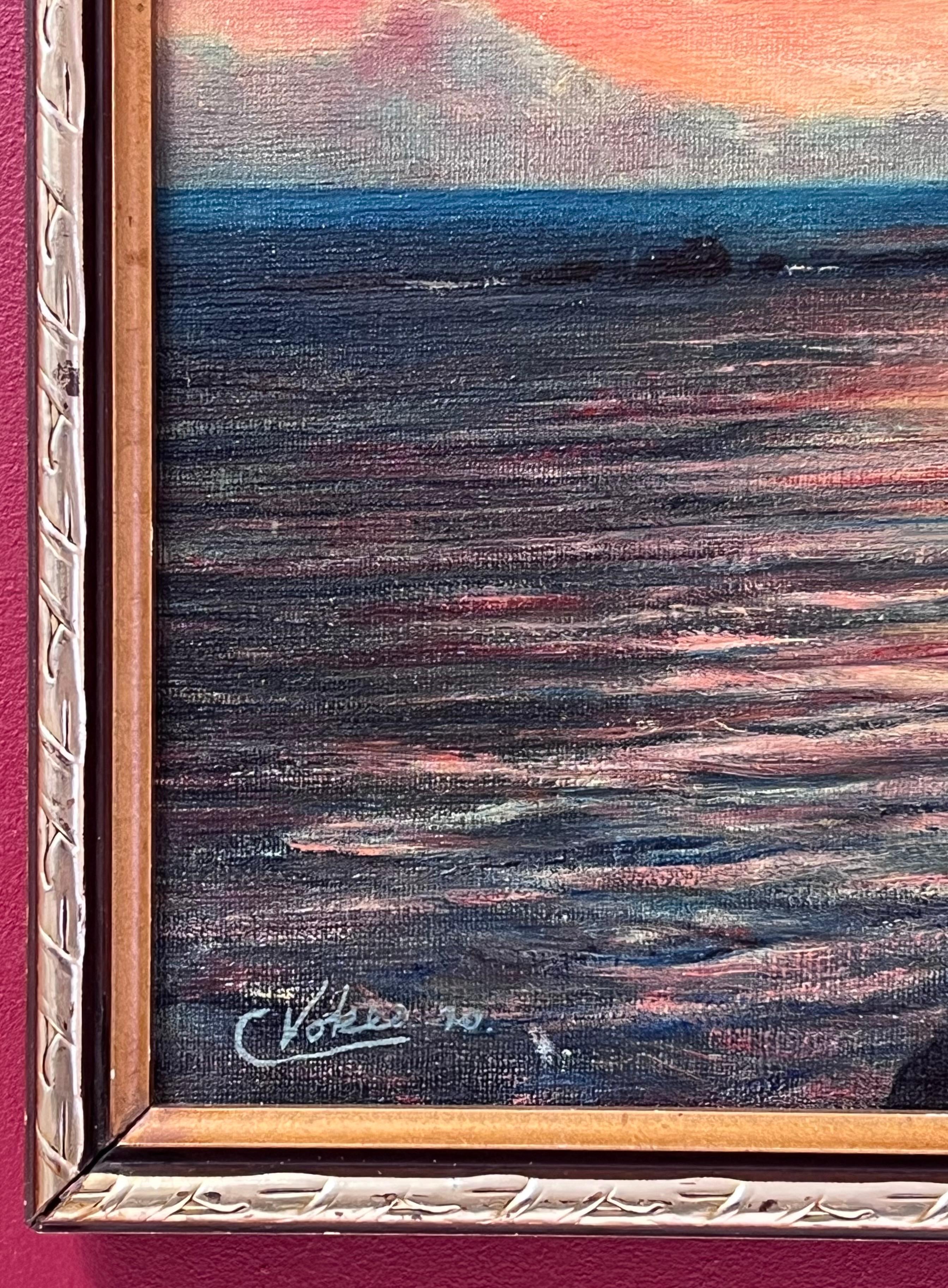 Sunrise over Lands End Cornwall, signiertes britisches impressionistisches Ölgemälde im Angebot 1