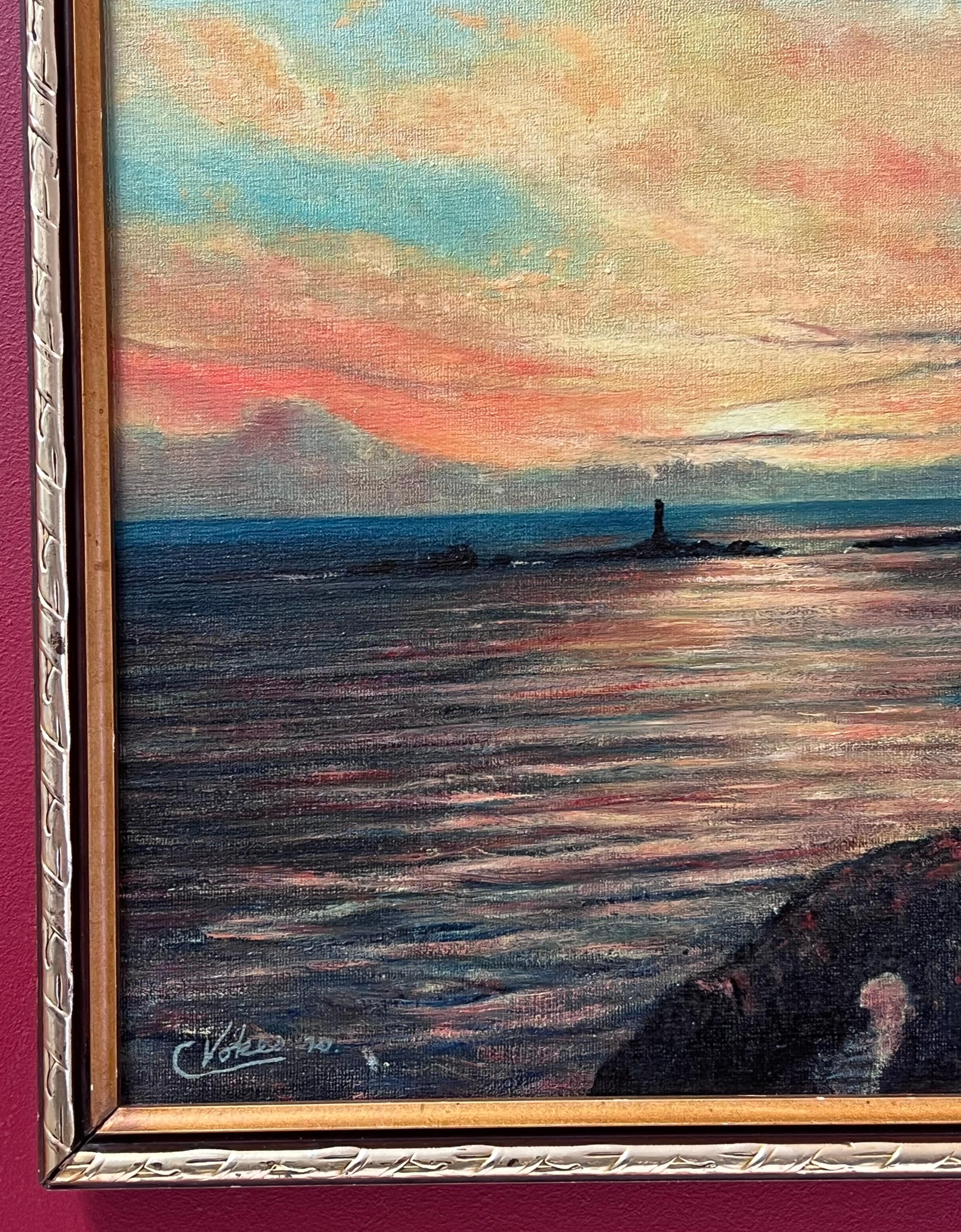 Sunrise over Lands End Cornwall, signiertes britisches impressionistisches Ölgemälde im Angebot 2