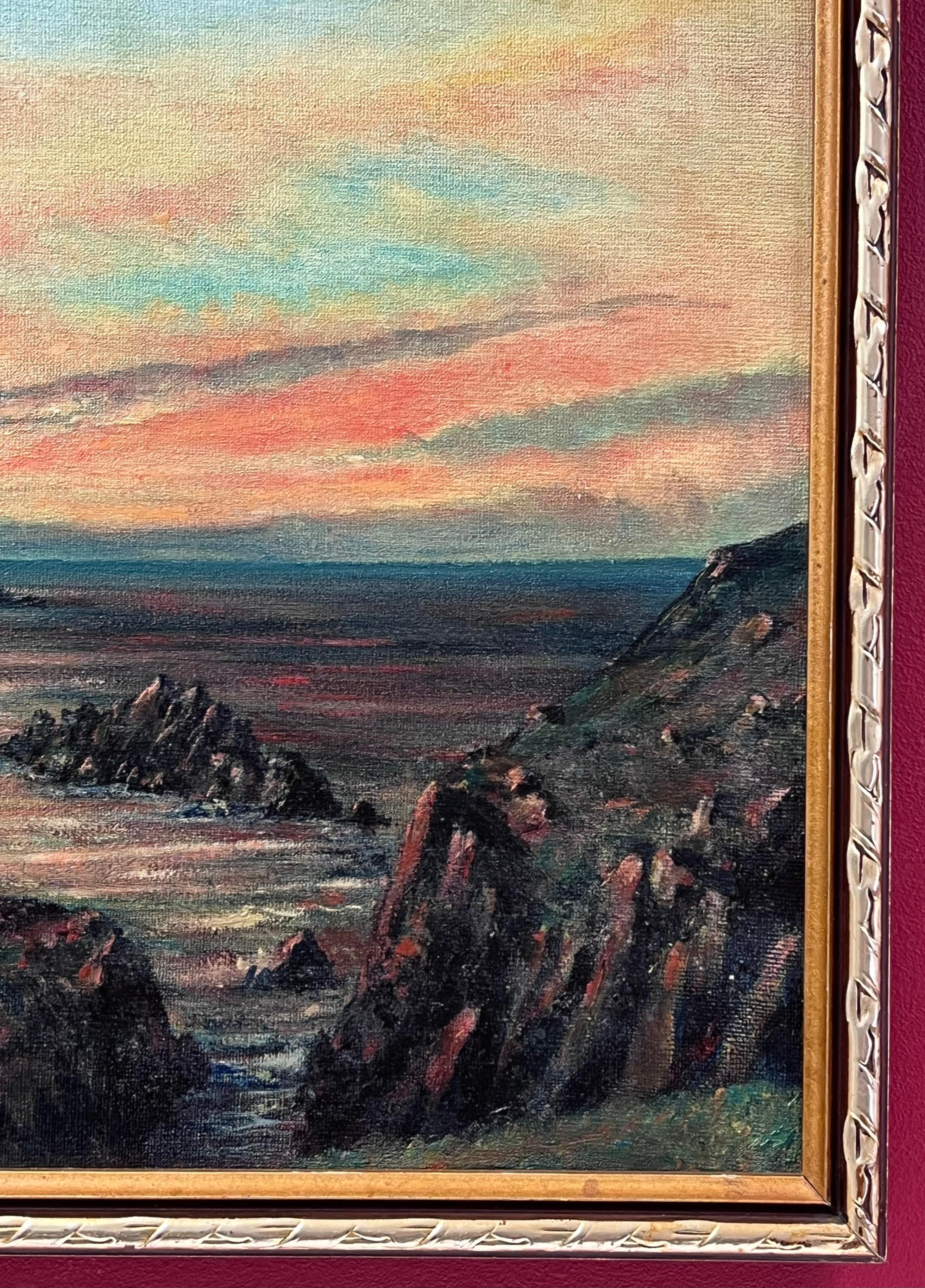 Sunrise over Lands End Cornwall, signiertes britisches impressionistisches Ölgemälde im Angebot 3