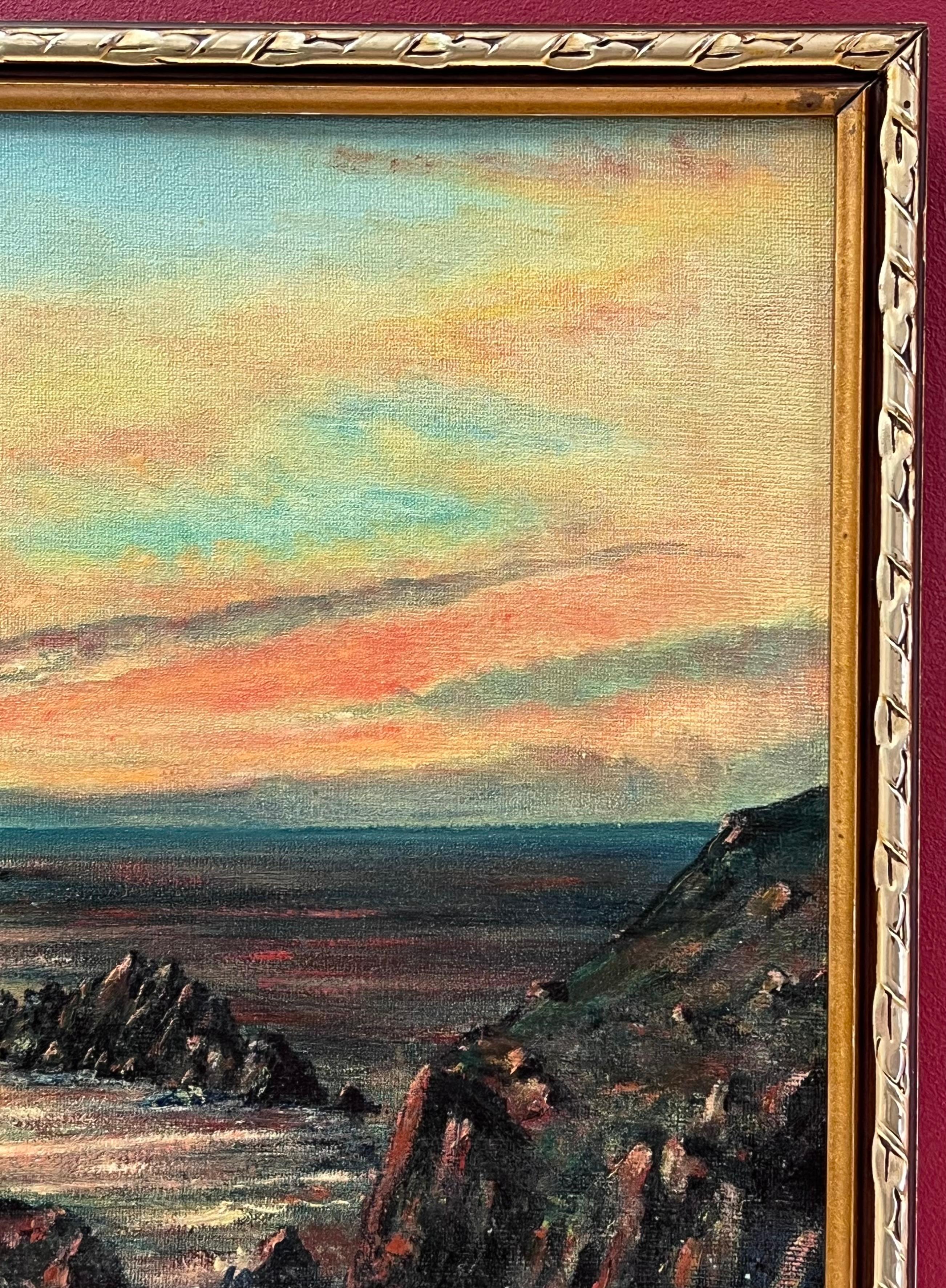 Sunrise over Lands End Cornwall, signiertes britisches impressionistisches Ölgemälde im Angebot 4