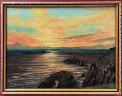 Sunrise over Lands End Cornwall Signed British Impressionist Oil Painting