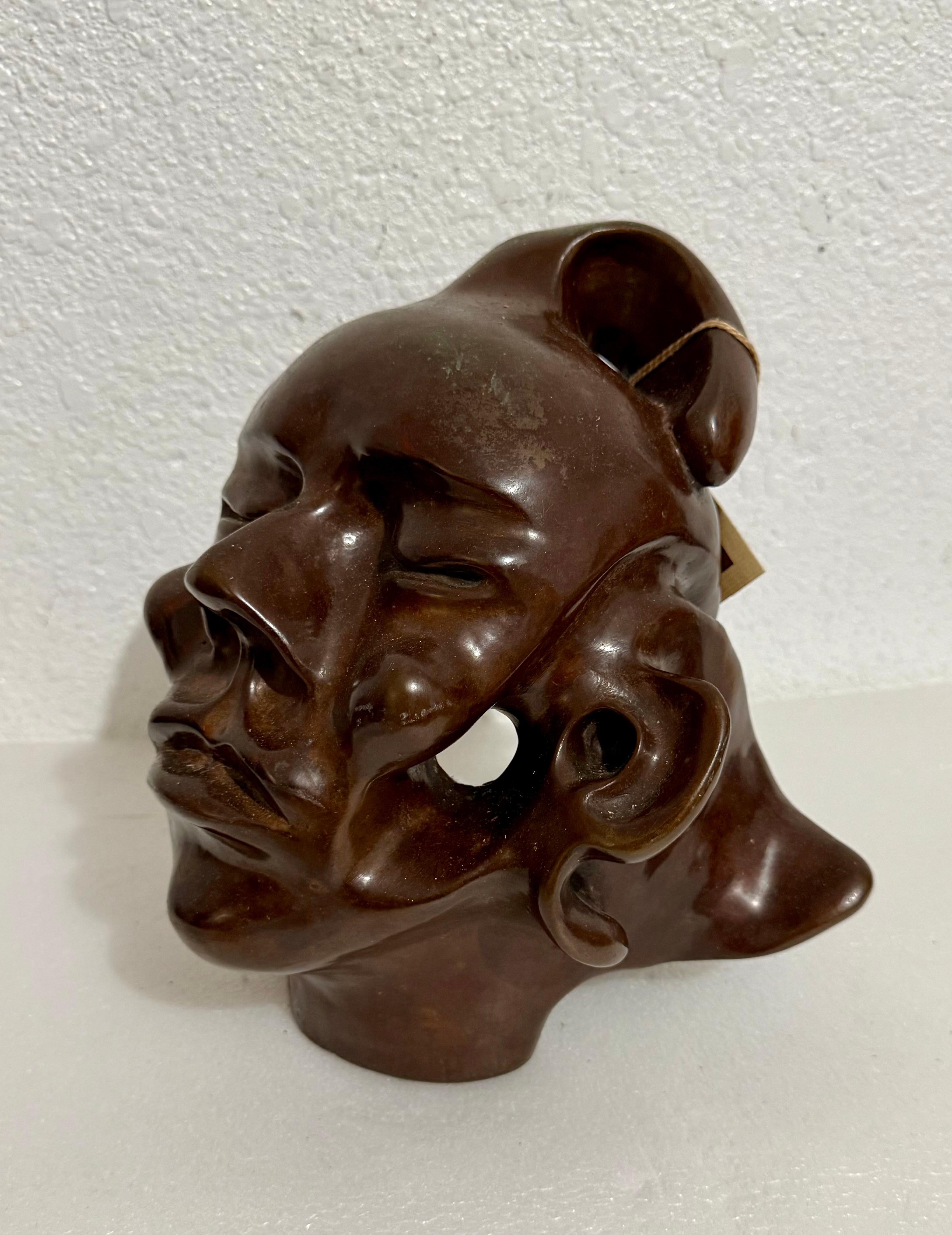 New Zealand Modernist Abstract Bronze Maori Head Sculpture Colin Webster Watson For Sale 9