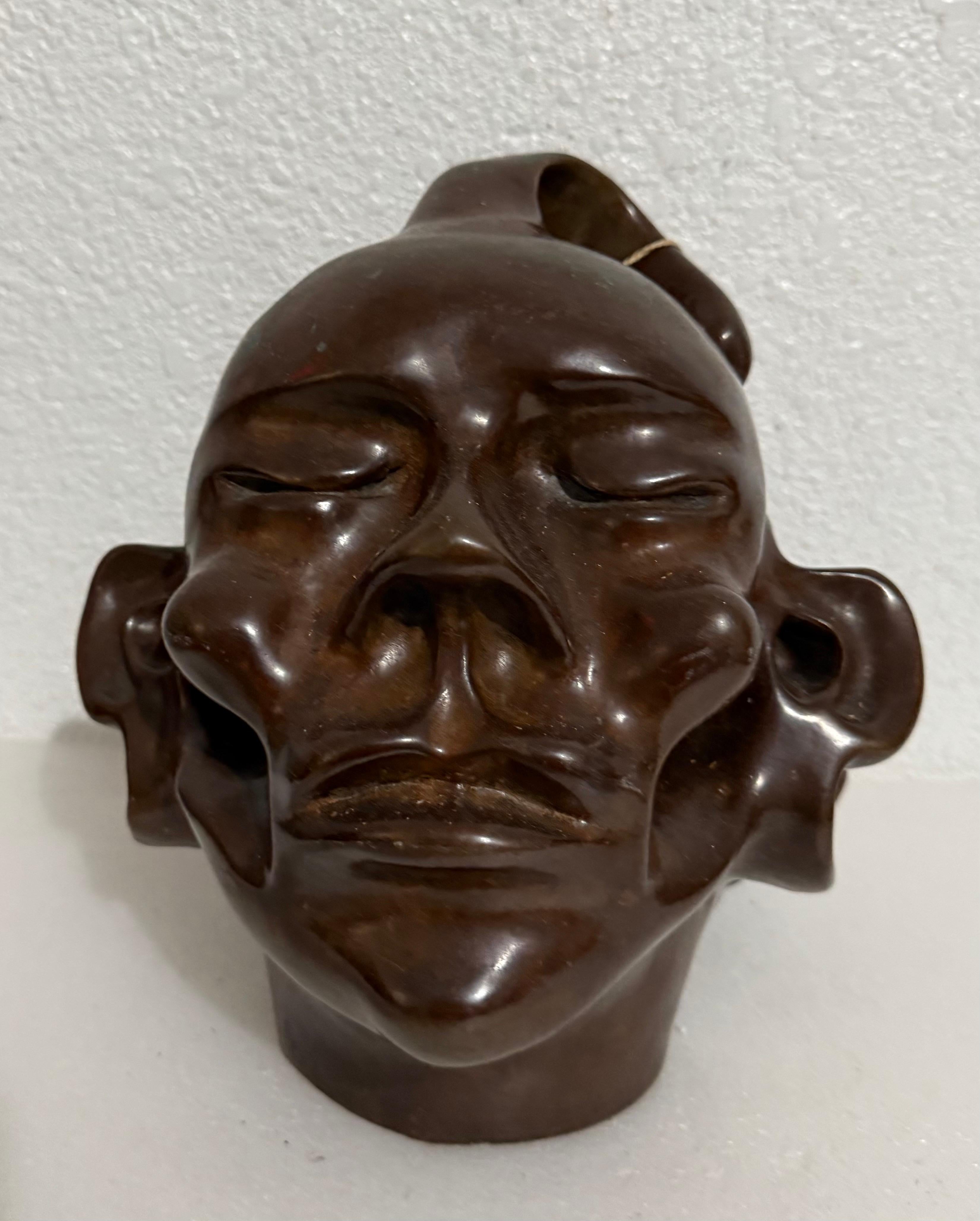 New Zealand Modernist Abstract Bronze Maori Head Sculpture Colin Webster Watson For Sale 1