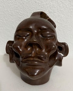 New Zealand Modernist Abstract Bronze Maori Head Sculpture Colin Webster Watson