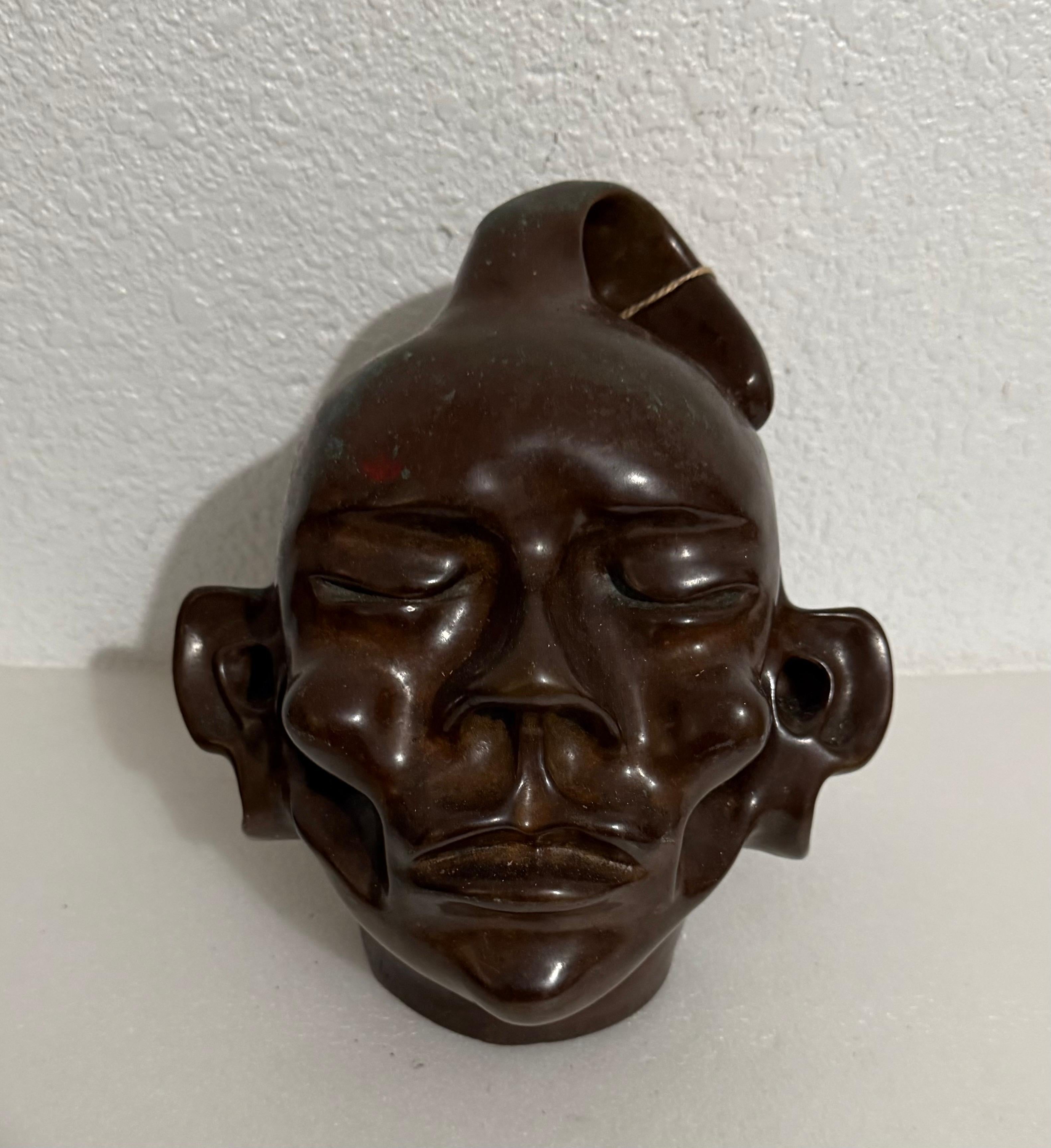 New Zealand Modernist Abstract Bronze Maori Head Sculpture Colin Webster Watson For Sale 2