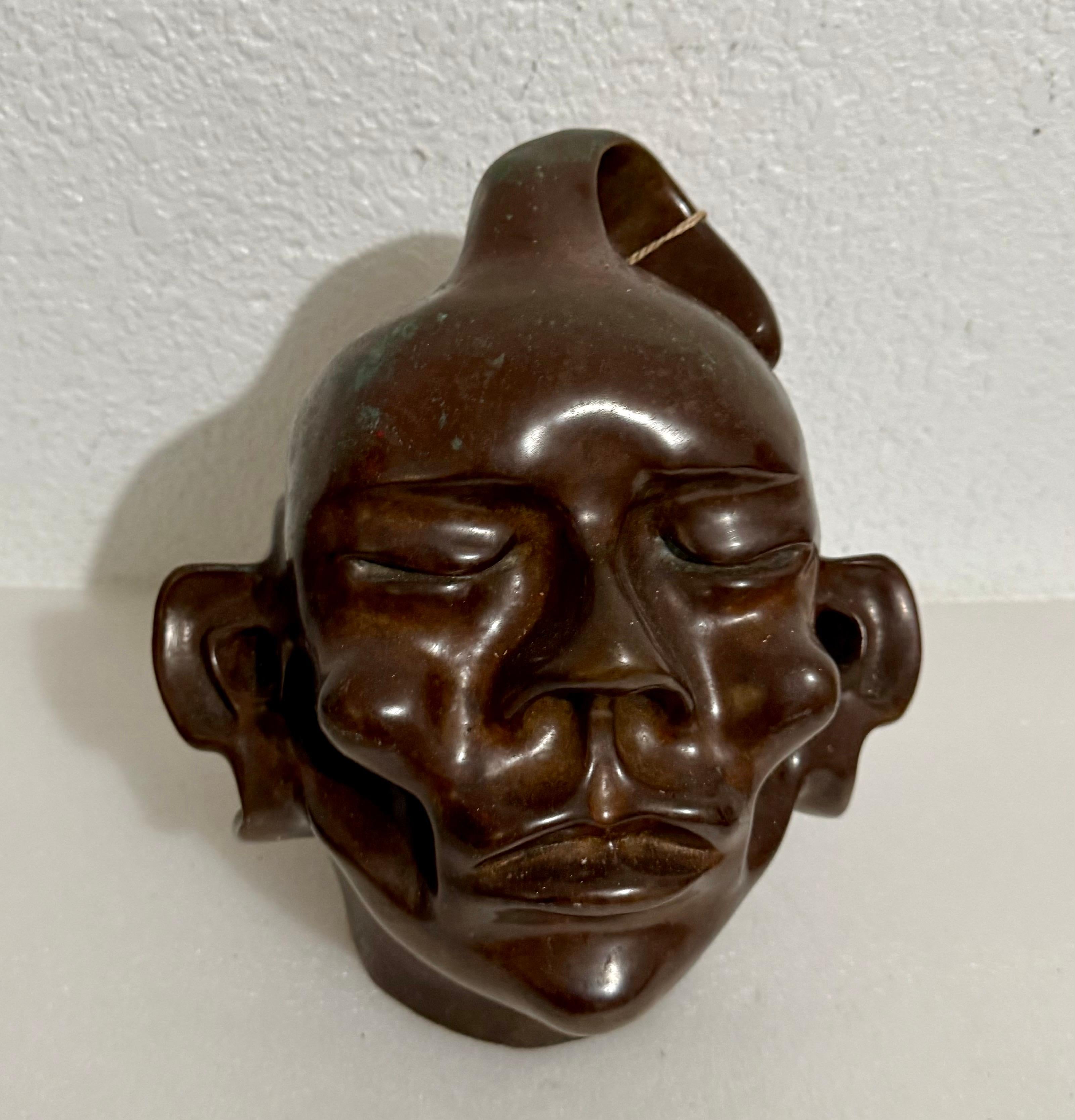 New Zealand Modernist Abstract Bronze Maori Head Sculpture Colin Webster Watson For Sale 3