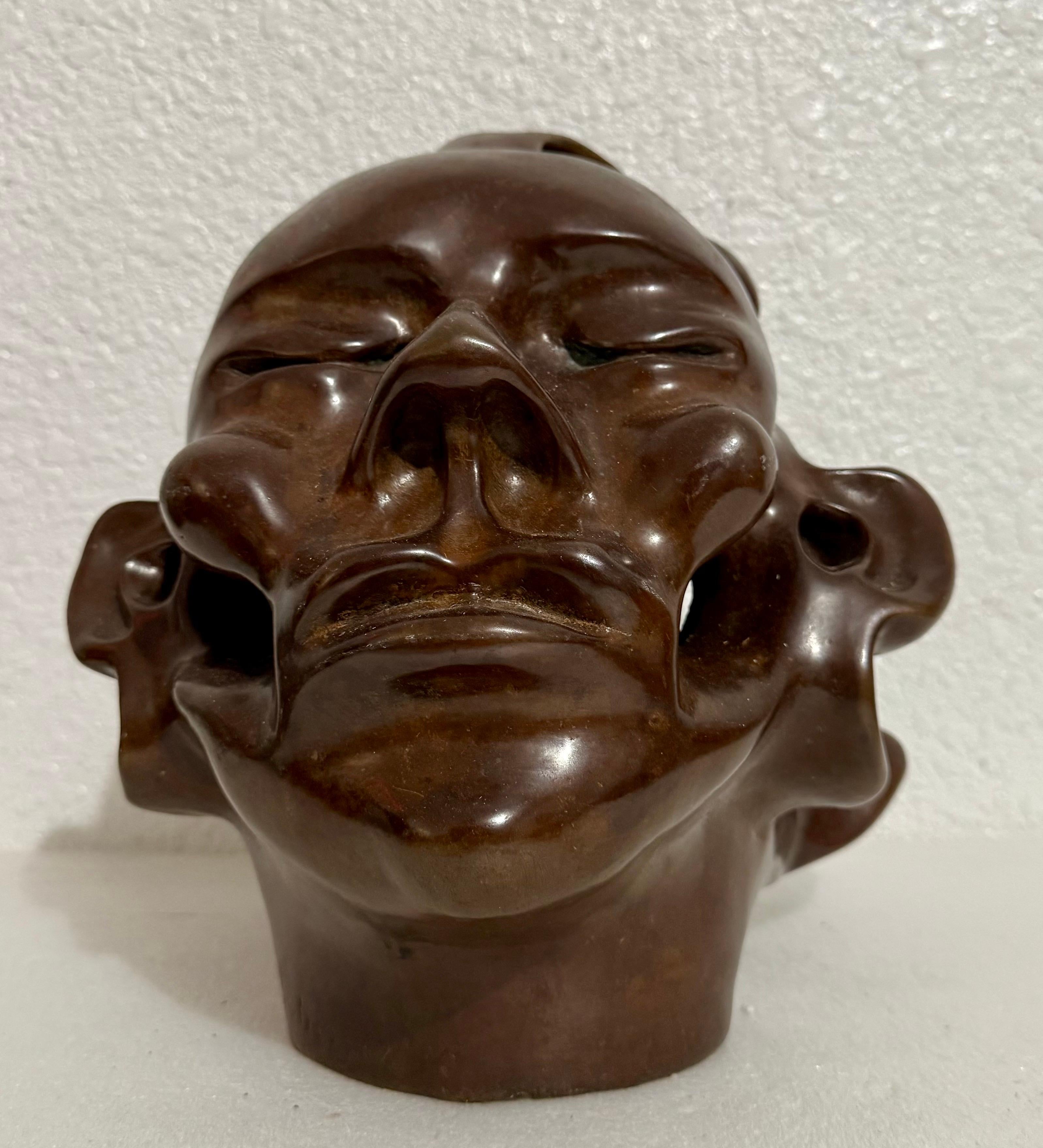 New Zealand Modernist Abstract Bronze Maori Head Sculpture Colin Webster Watson For Sale 4