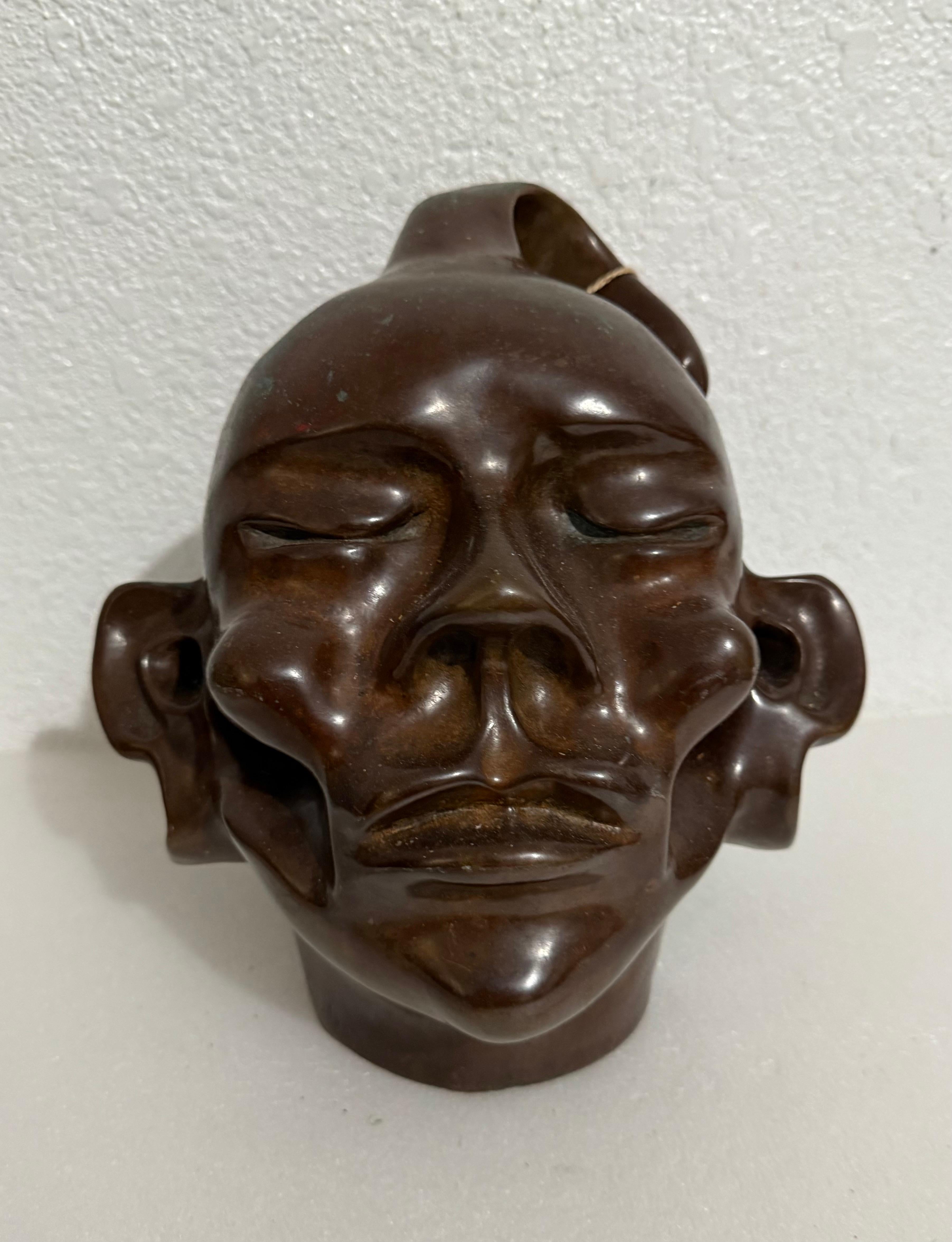 New Zealand Modernist Abstract Bronze Maori Head Sculpture Colin Webster Watson For Sale 5