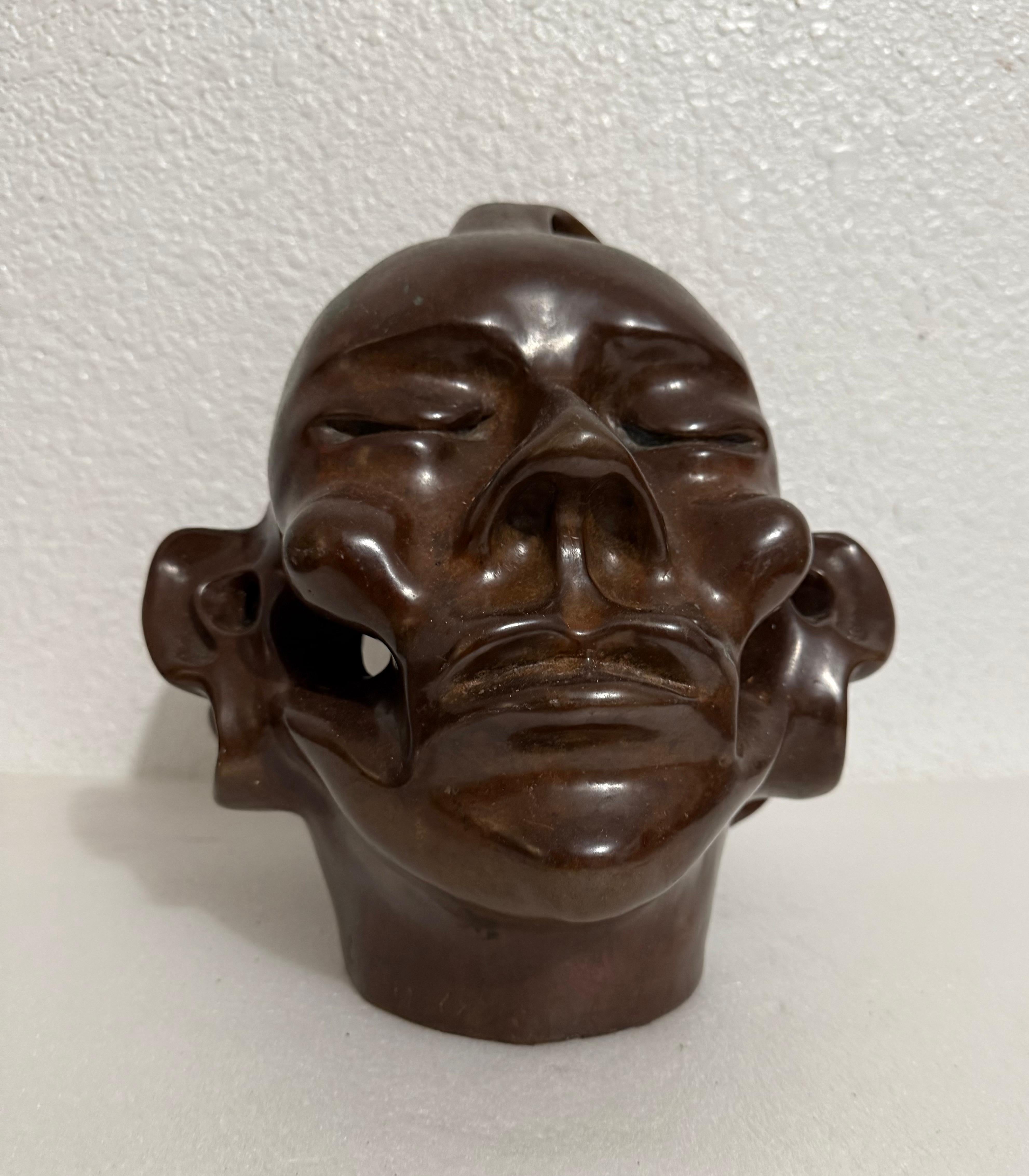 New Zealand Modernist Abstract Bronze Maori Head Sculpture Colin Webster Watson For Sale 6