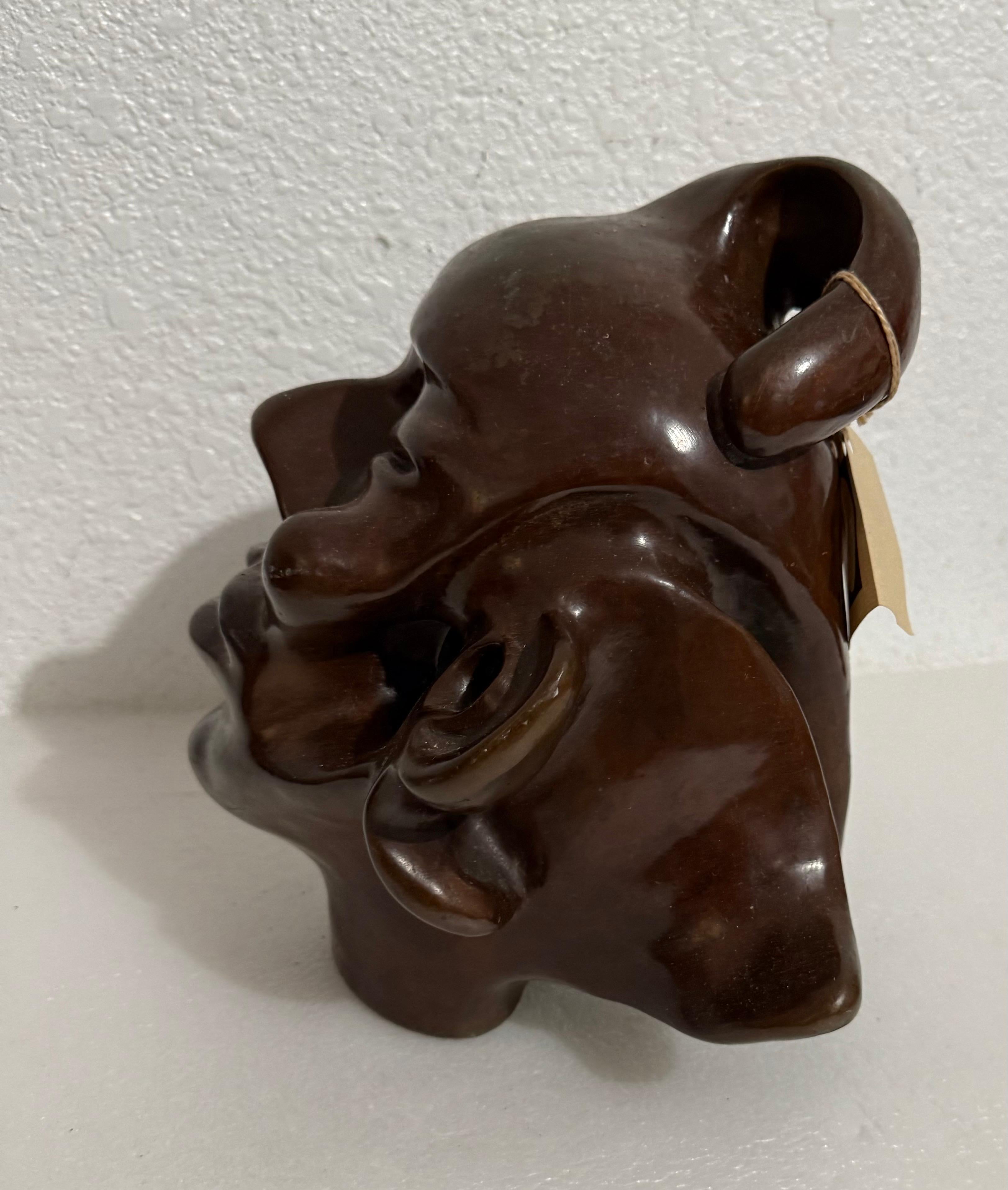 New Zealand Modernist Abstract Bronze Maori Head Sculpture Colin Webster Watson For Sale 7