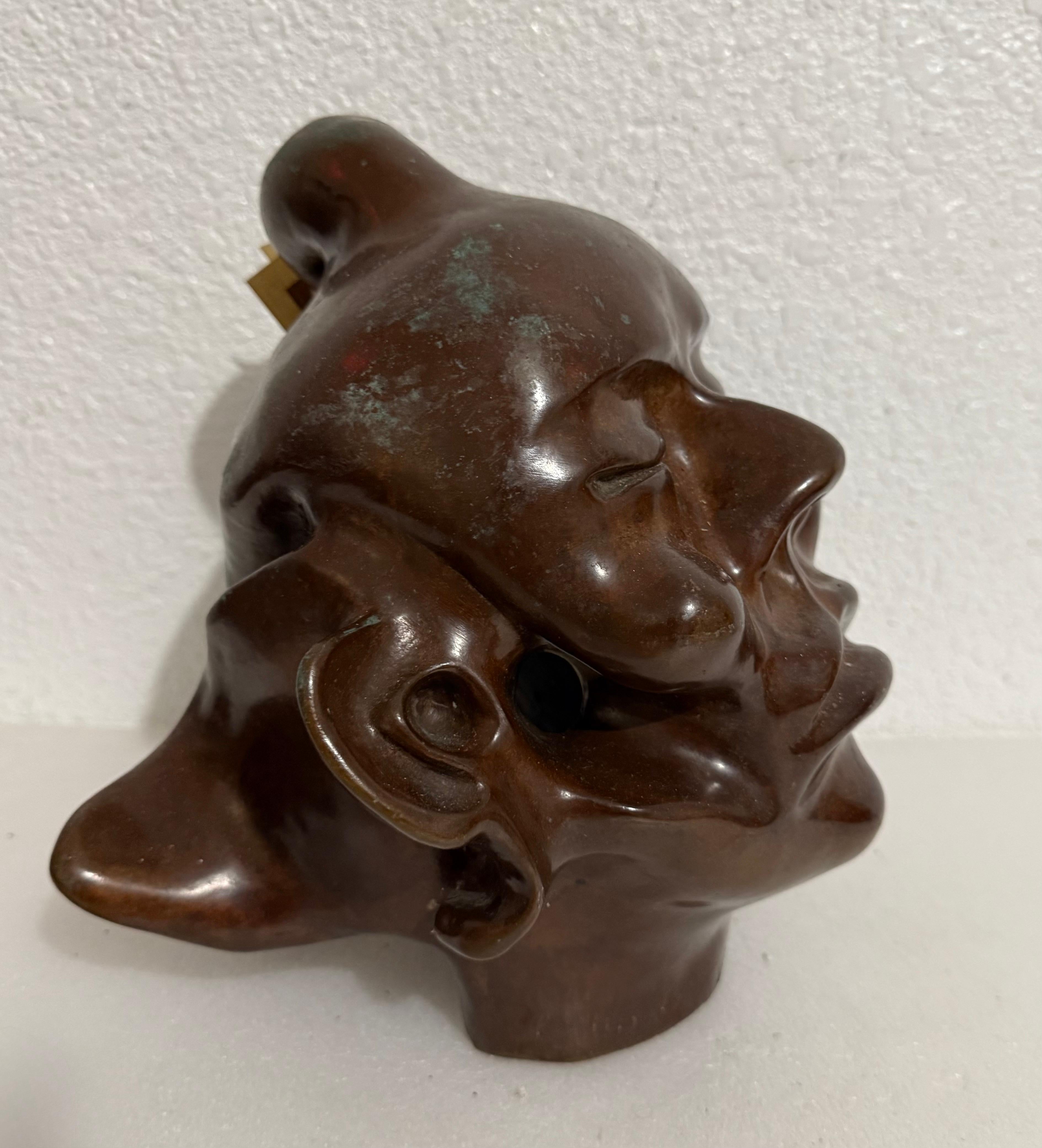 New Zealand Modernist Abstract Bronze Maori Head Sculpture Colin Webster Watson For Sale 8