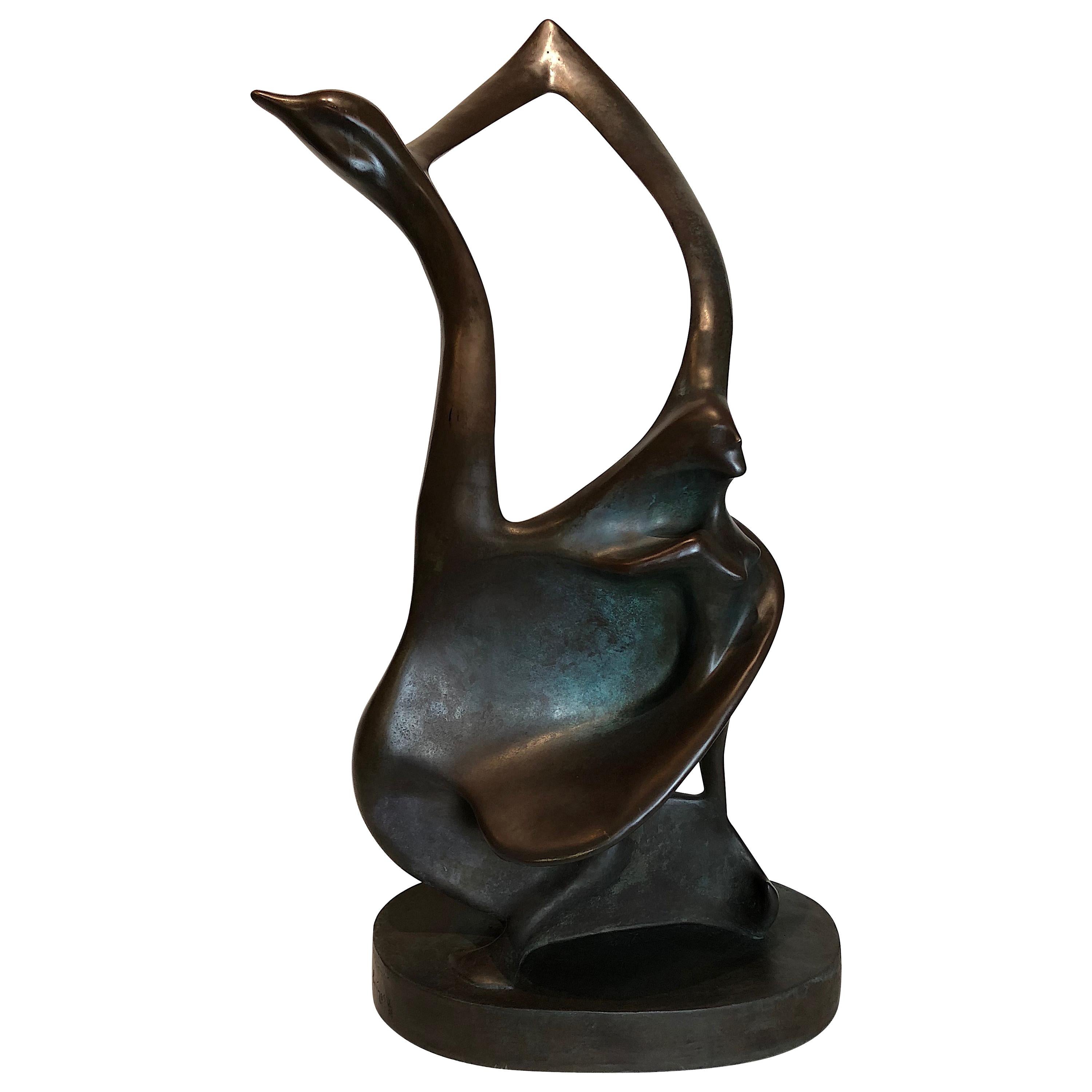 Colin Webster Watson Modern Bronze "Swan & Lady"