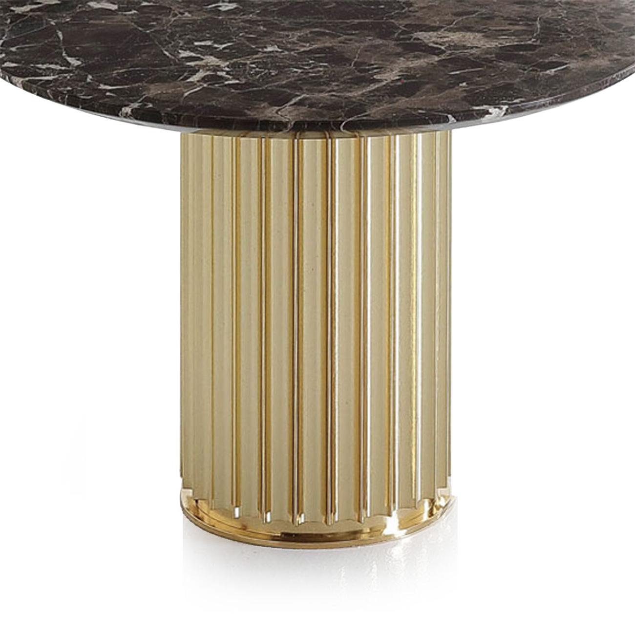 Side table colisee gold emperador with glossy
gold base with emperador marble round top in 
diameter 50cm x height 38cm, price: 3650,00€. 
Also available in diameter 60cm x height 38cm, price: 3850,00€.
Also available in solid bronze base and
