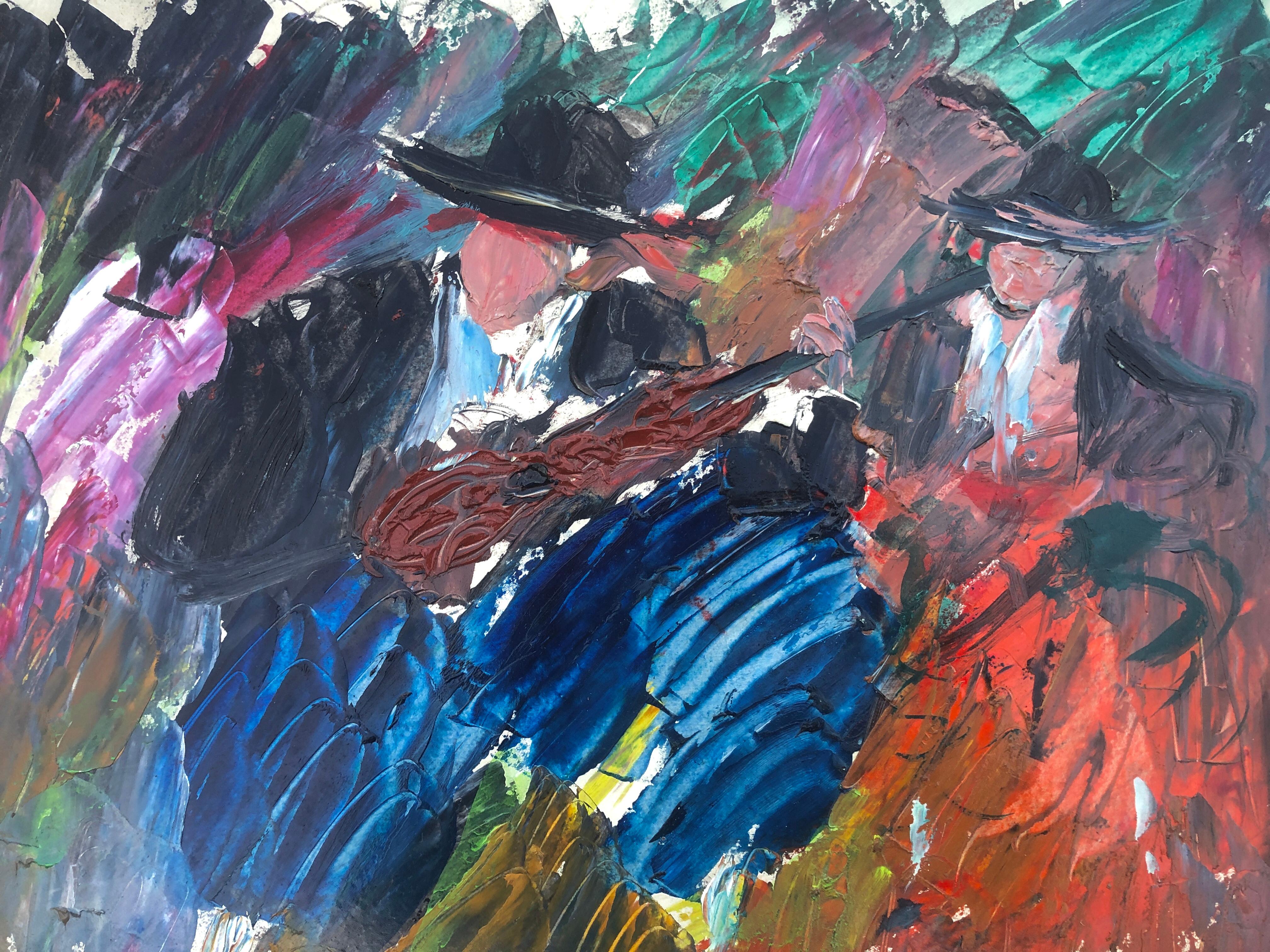 Musicians and dancers from Mallorca oil on board painting Spain For Sale 1
