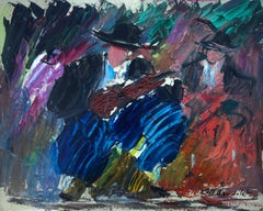 Musicians and dancers from Mallorca oil on board painting Spain