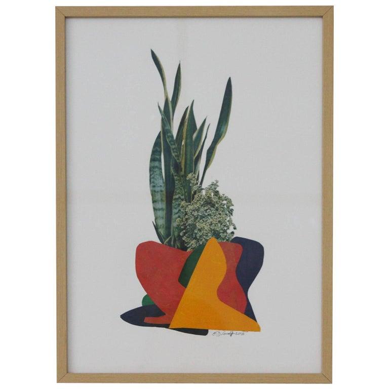 Paper collage by German artist B.D. Graft framed in museum glass and natural oak frame.  