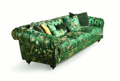 COLLAGE/CHESTER Canapé 3 places en capitonnè et tissu Jacquard Flower - noyer