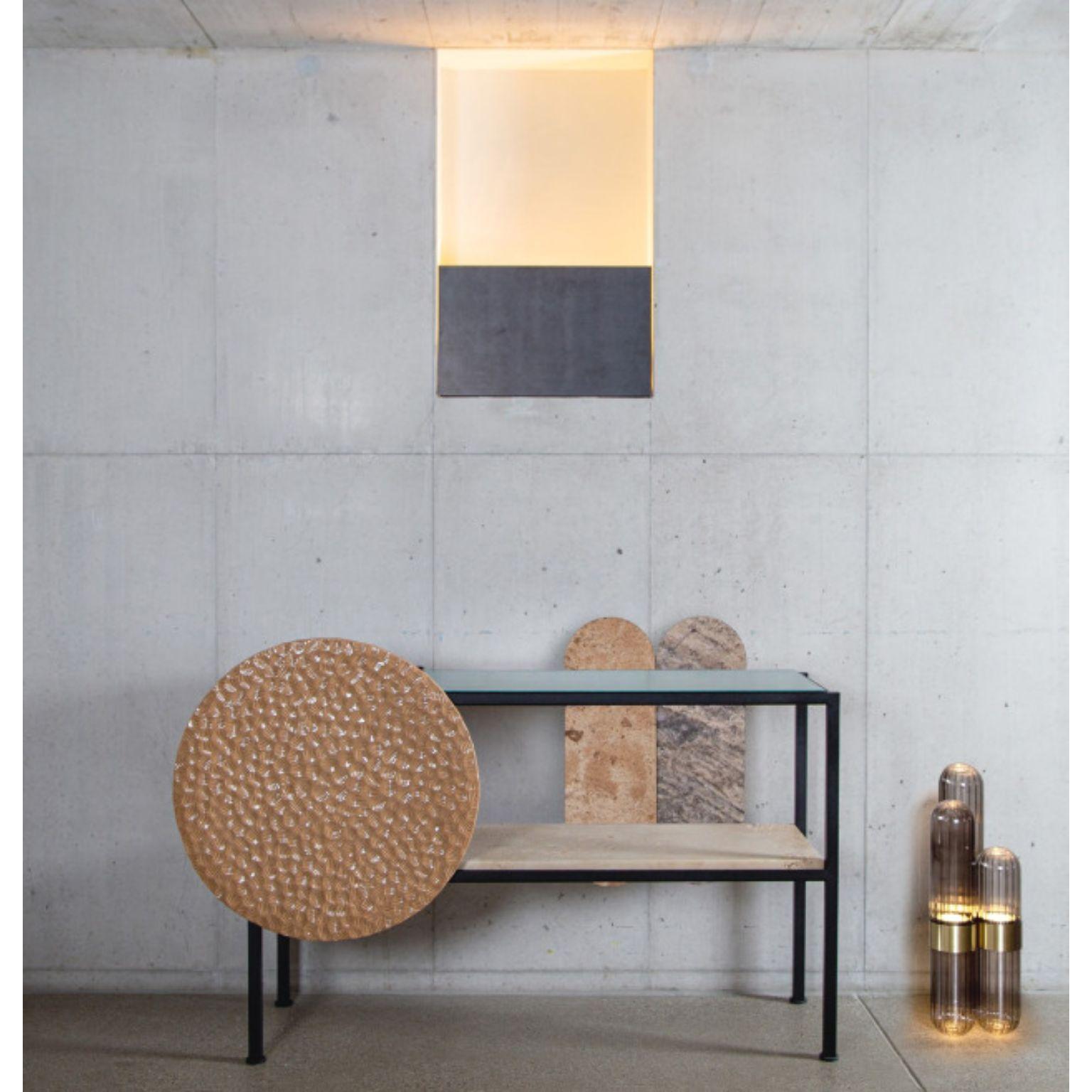 Collage Travertino Classico Terracotta Console Table by Pulpo
Design by Sylvain Willenz
Dimensions: D 38 x W 12 x H 87 cm.
Materials: Ceramic, Textured Glass, Marble, Travertine and Steel.
Variations available. Please contact us 

Pulpo is a design