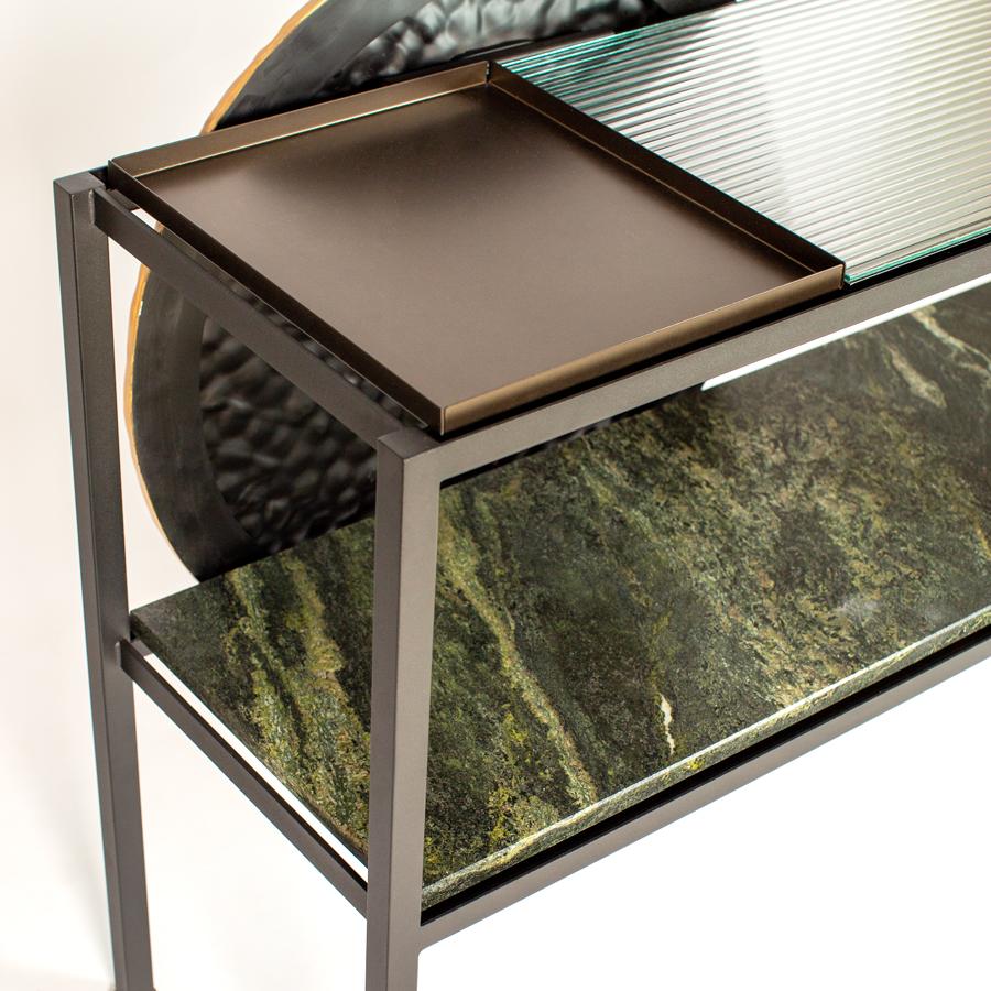 Post-Modern Collage Green Alps Tabacco Console Table by Pulpo For Sale