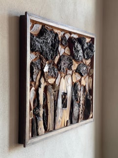 Collage of natural elements in solid pine frame by G. Tvermoes Denmark 1977