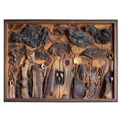 Collage of natural elements in solid pine frame by G. Tvermoes Denmark 1977