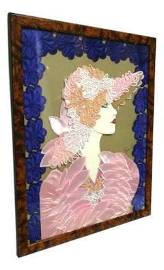 Collage Picture in Satin Lace and Applications with Woman Figure, 1980s