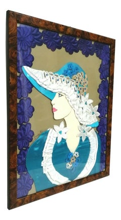Collage Picture in Satin Lace and Applications with Woman Figure, 1980s