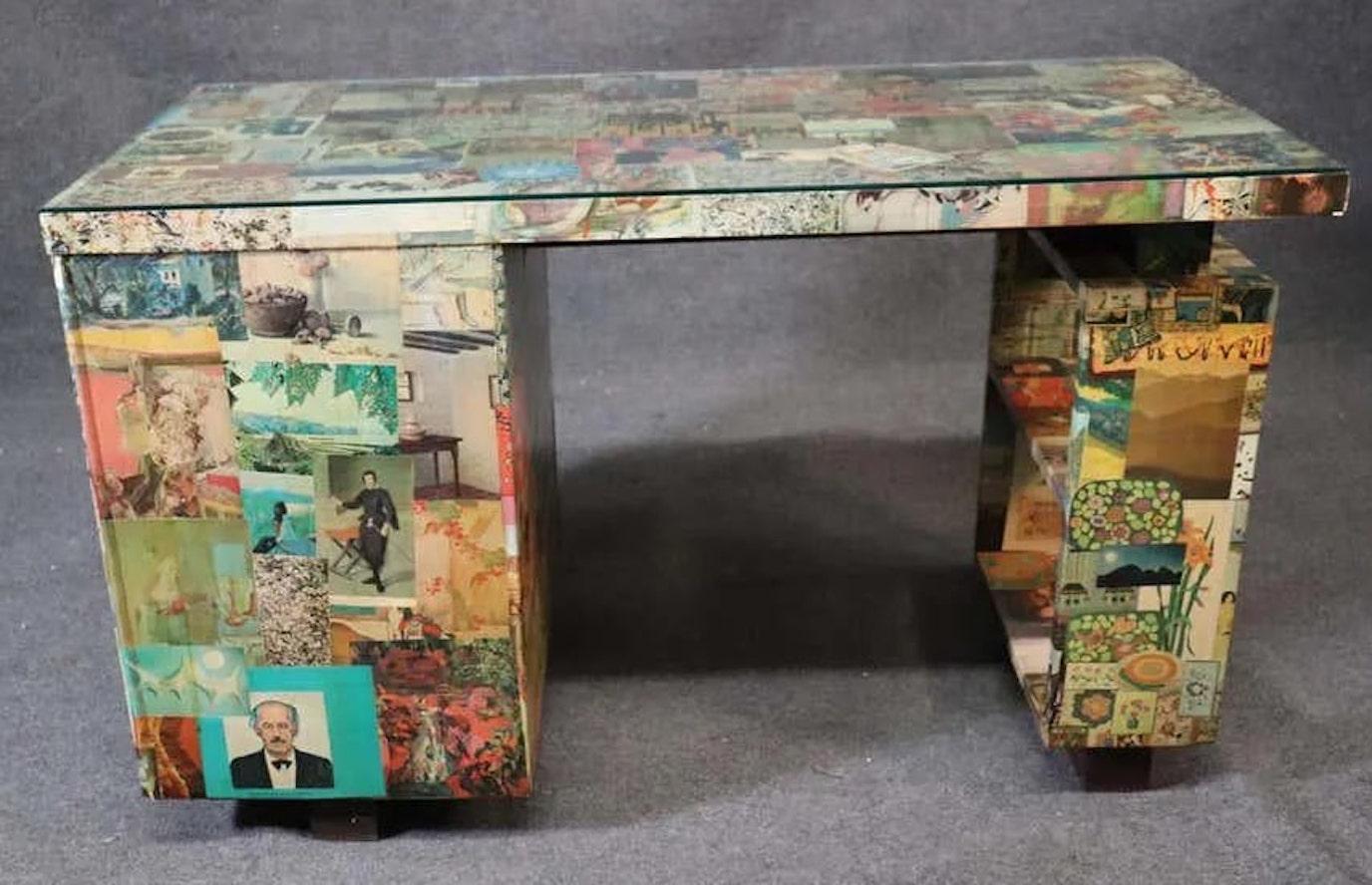 Collage Wrapped Desk In Good Condition For Sale In Brooklyn, NY