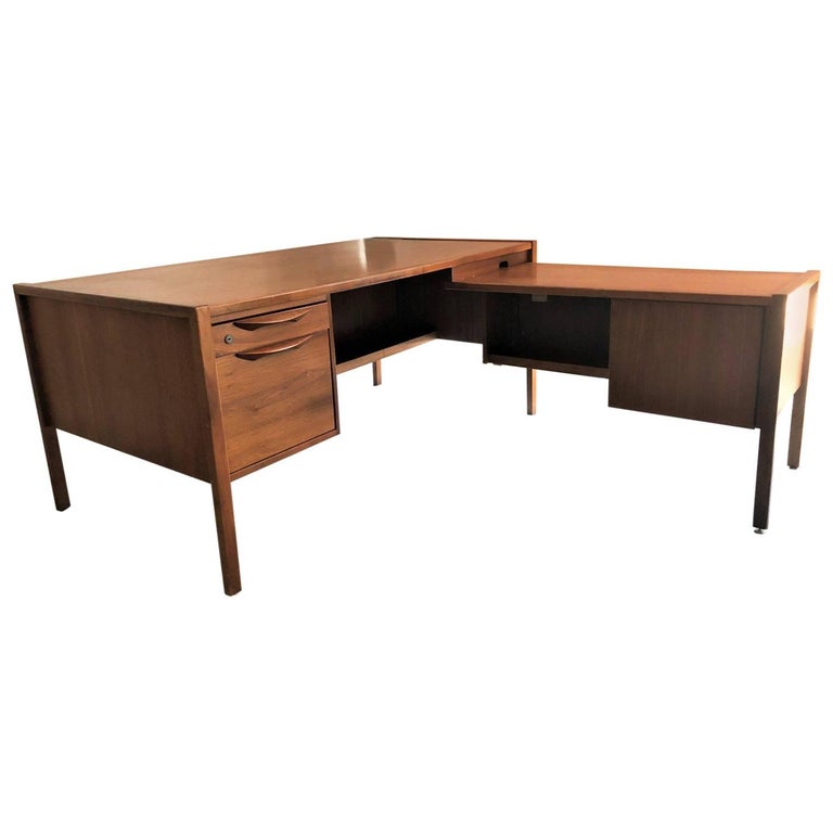 Collaged MidCentury Modern LShaped Black Lacquered Desk by Jens Risom