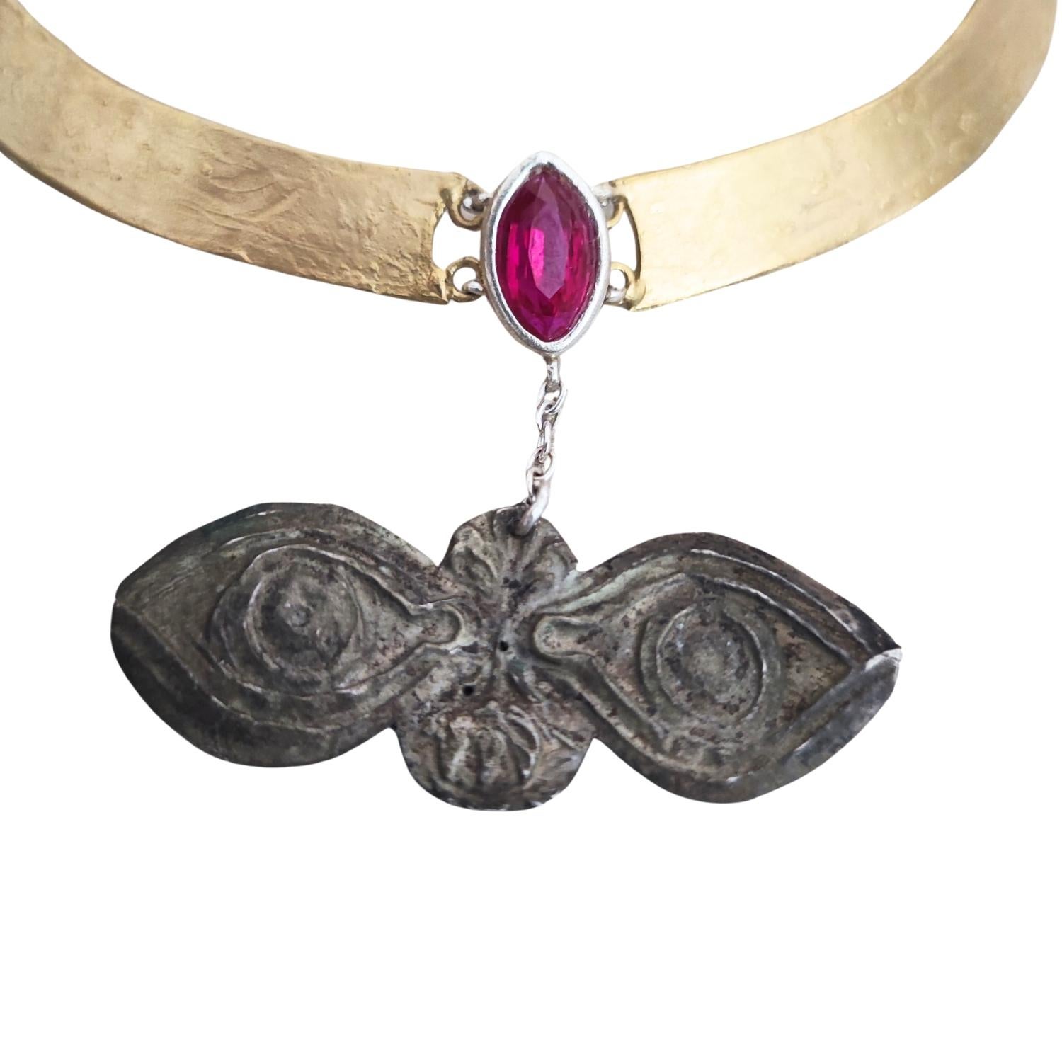 Collana Argento Berillo Rosso e Occhi Ex Voto Antico Italiani fine 800