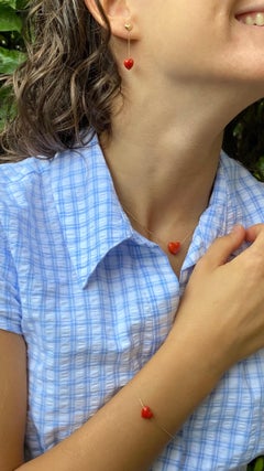 Collana bracciale orecchini oro 18Kt cuori in corallo rosso Mediterraneo