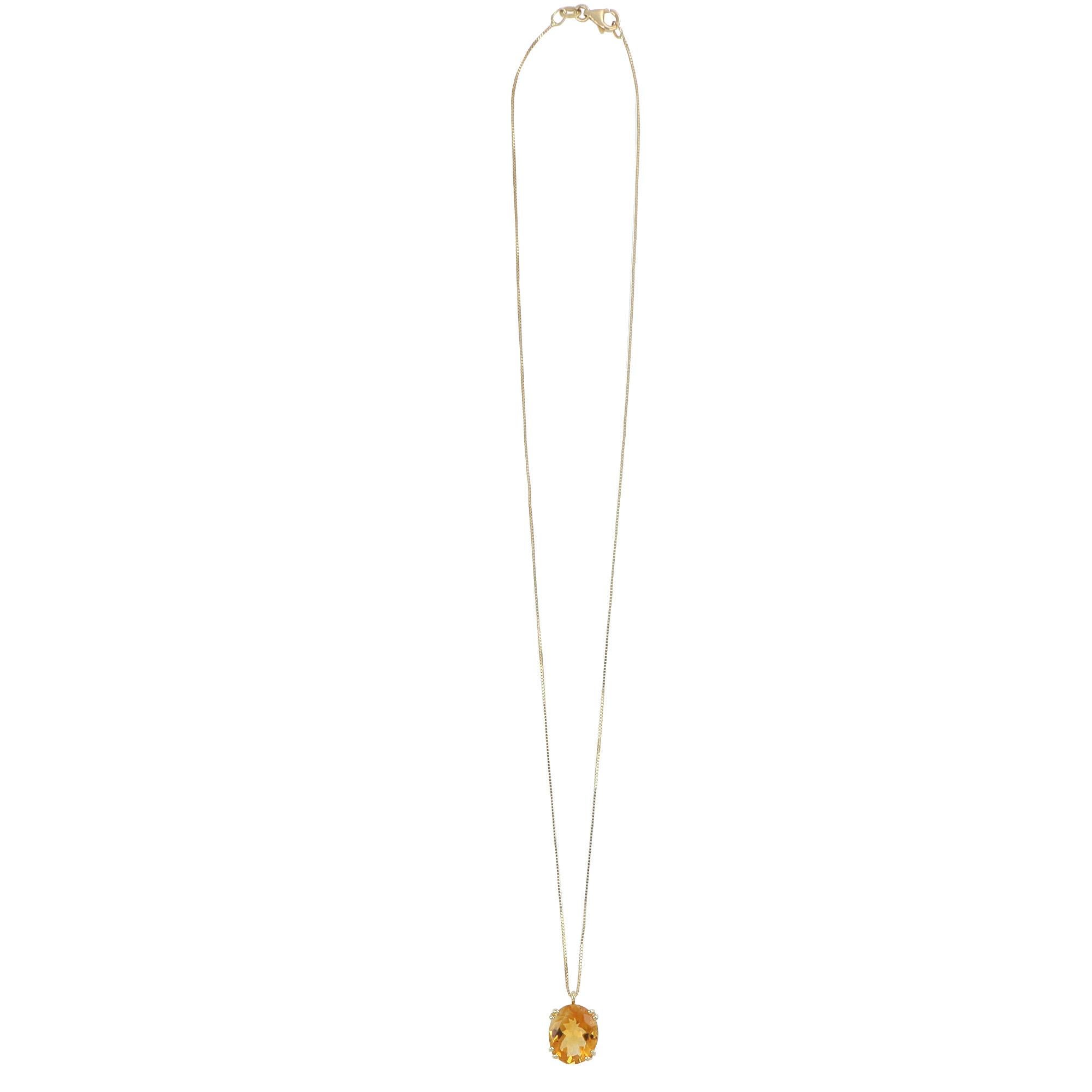 Contemporaneo Collana Ciondolo Oro Giallo Quarzo Citrino Ovale 10×12 mm Catena Veneziana in vendita
