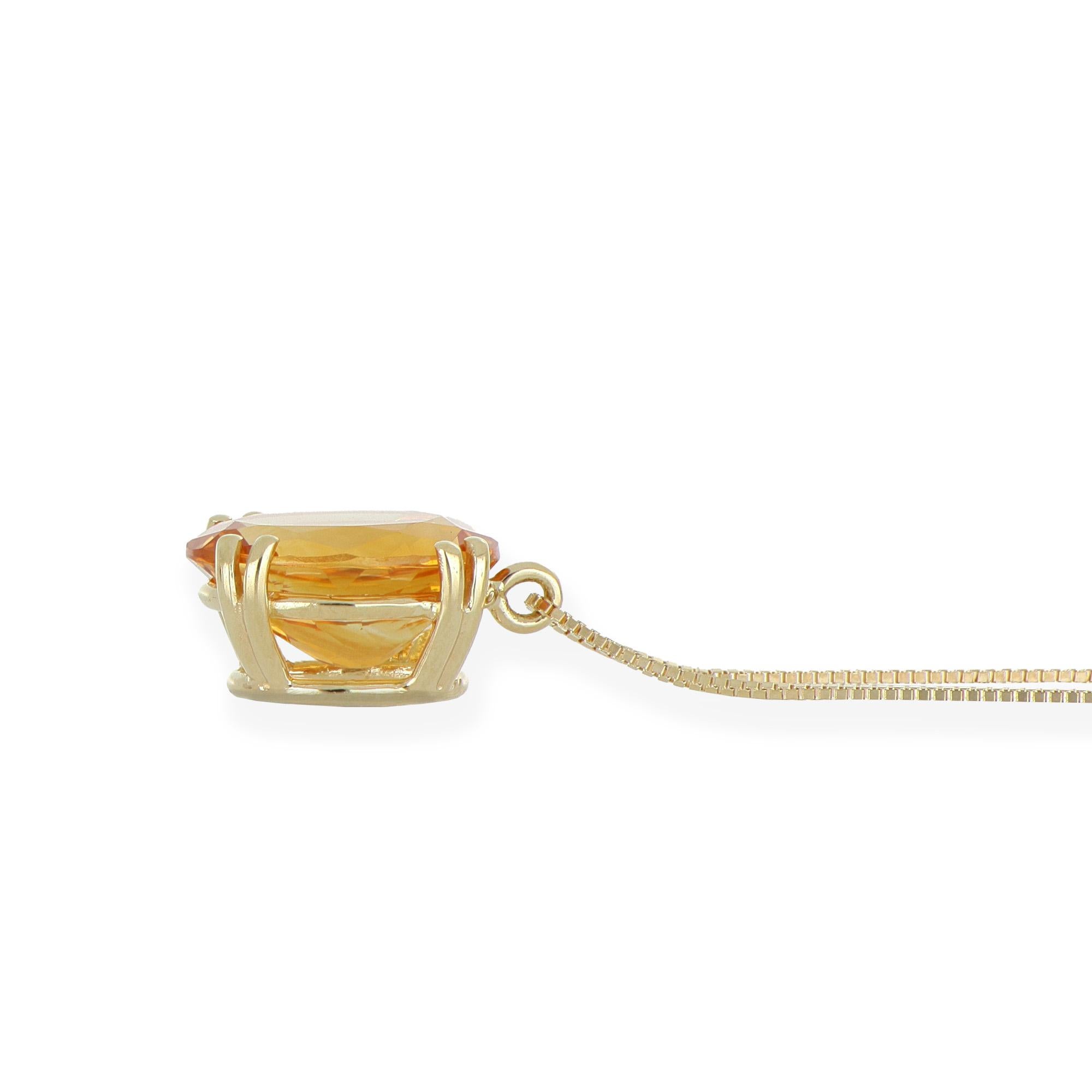 Oval Cut Collana Ciondolo Oro Giallo Quarzo Citrino Ovale 10×12 mm Catena Veneziana in vendita