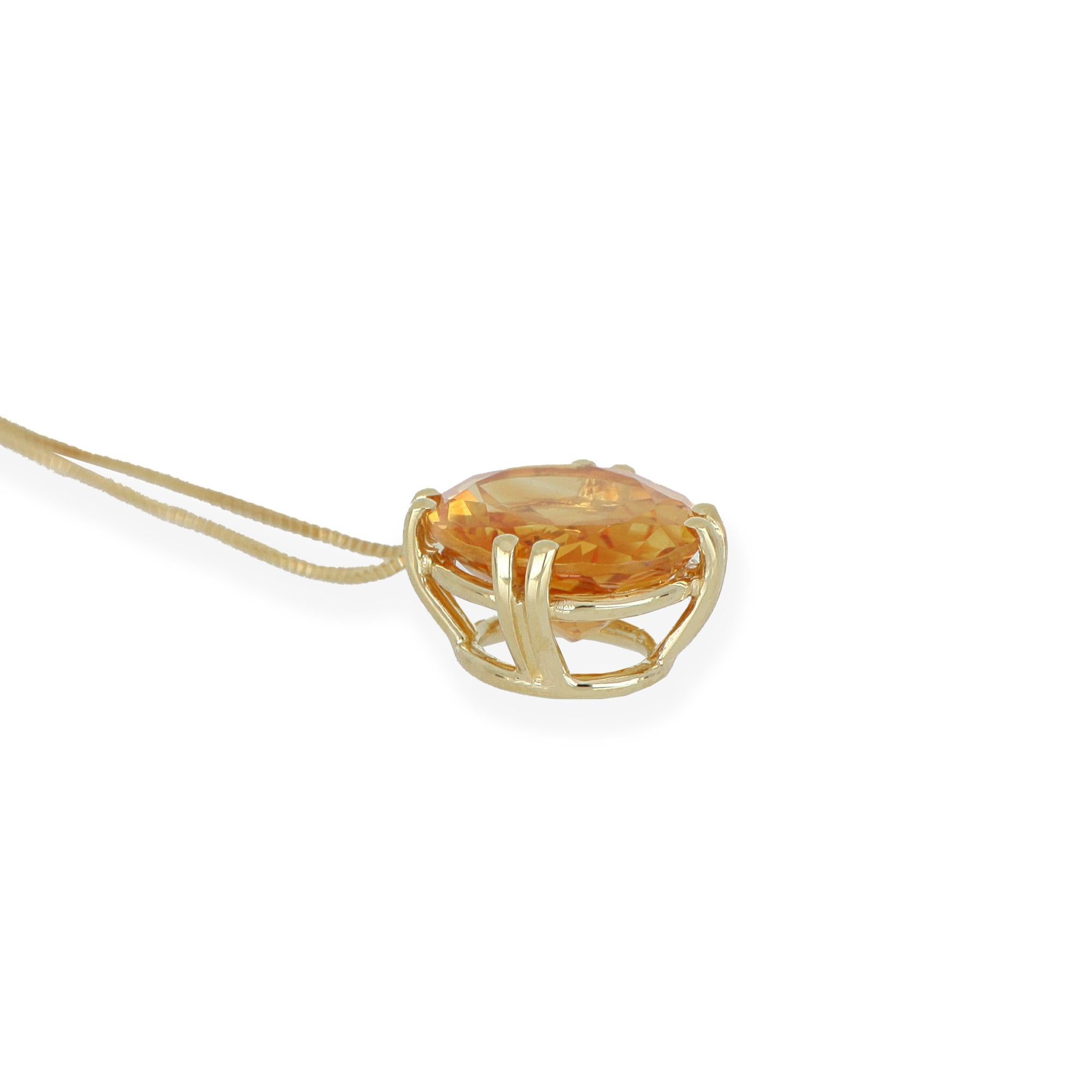 Donna Collana Ciondolo Oro Giallo Quarzo Citrino Ovale 10×12 mm Catena Veneziana in vendita