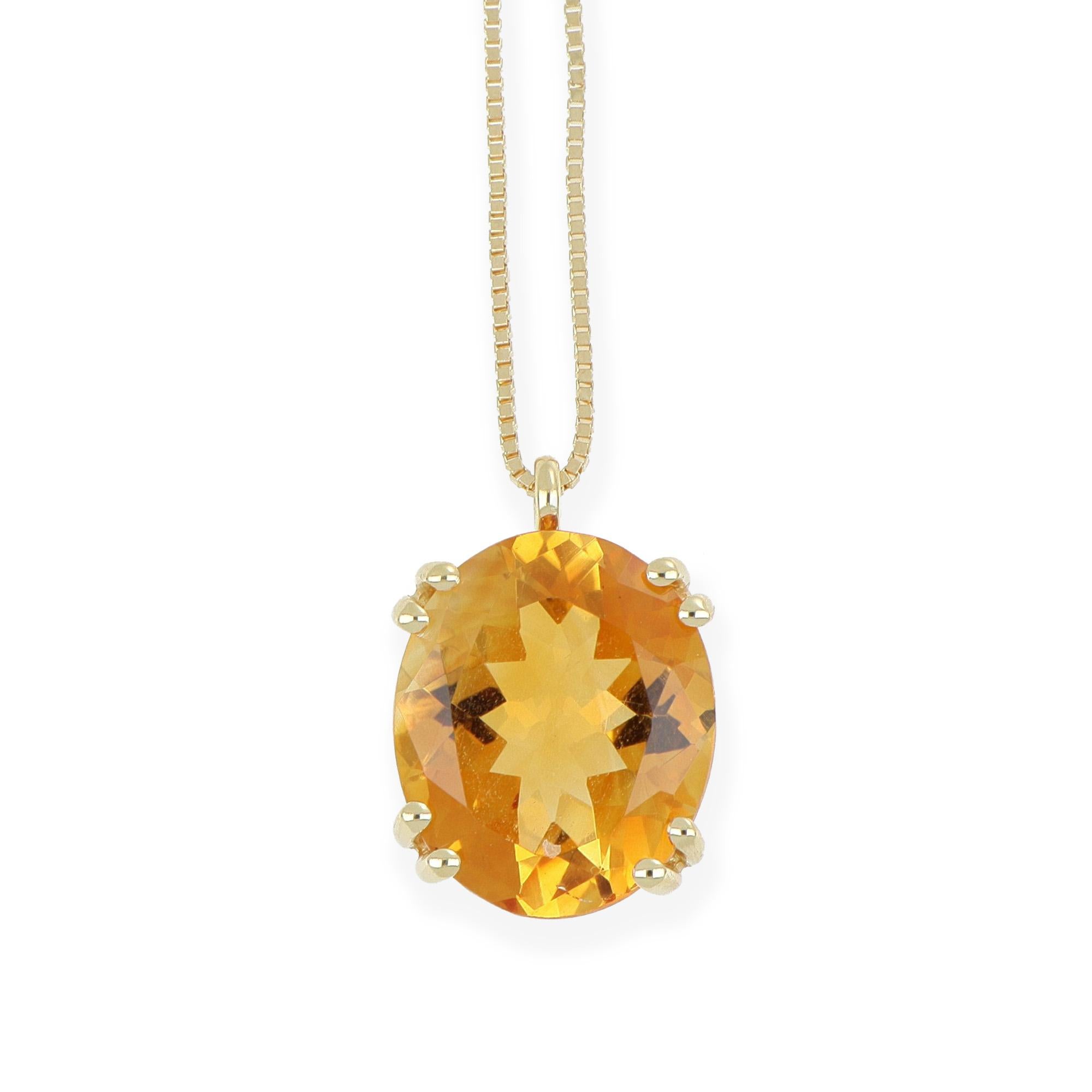 Collana Ciondolo Oro Giallo Quarzo Citrino Ovale 10×12 mm Catena Veneziana in vendita 2