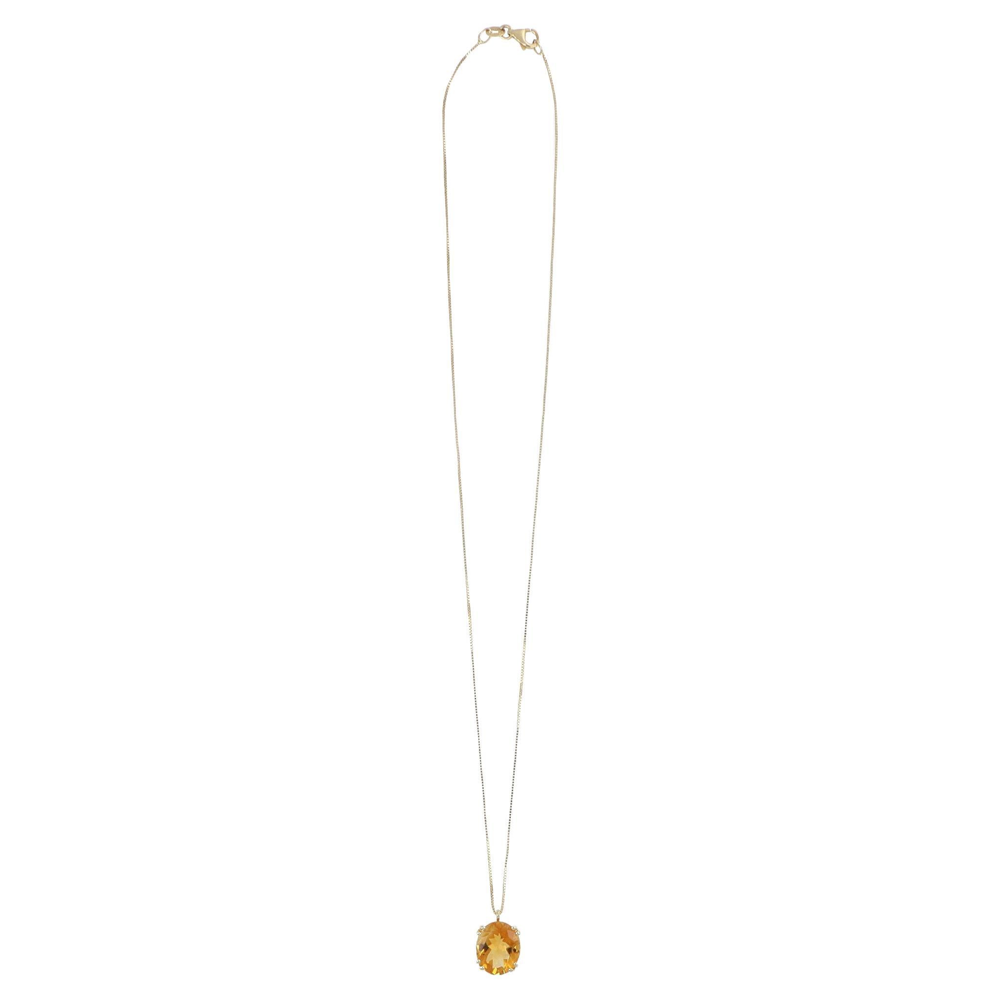 Collana Ciondolo Oro Giallo Quarzo Citrino Ovale 10×12 mm Catena Veneziana in vendita