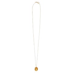 Collana Ciondolo Oro Giallo Quarzo Citrino Ovale 10×12 mm Catena Veneziana