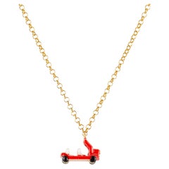 St.Barths summer car pendant necklace, 925 sterling silver and enamel