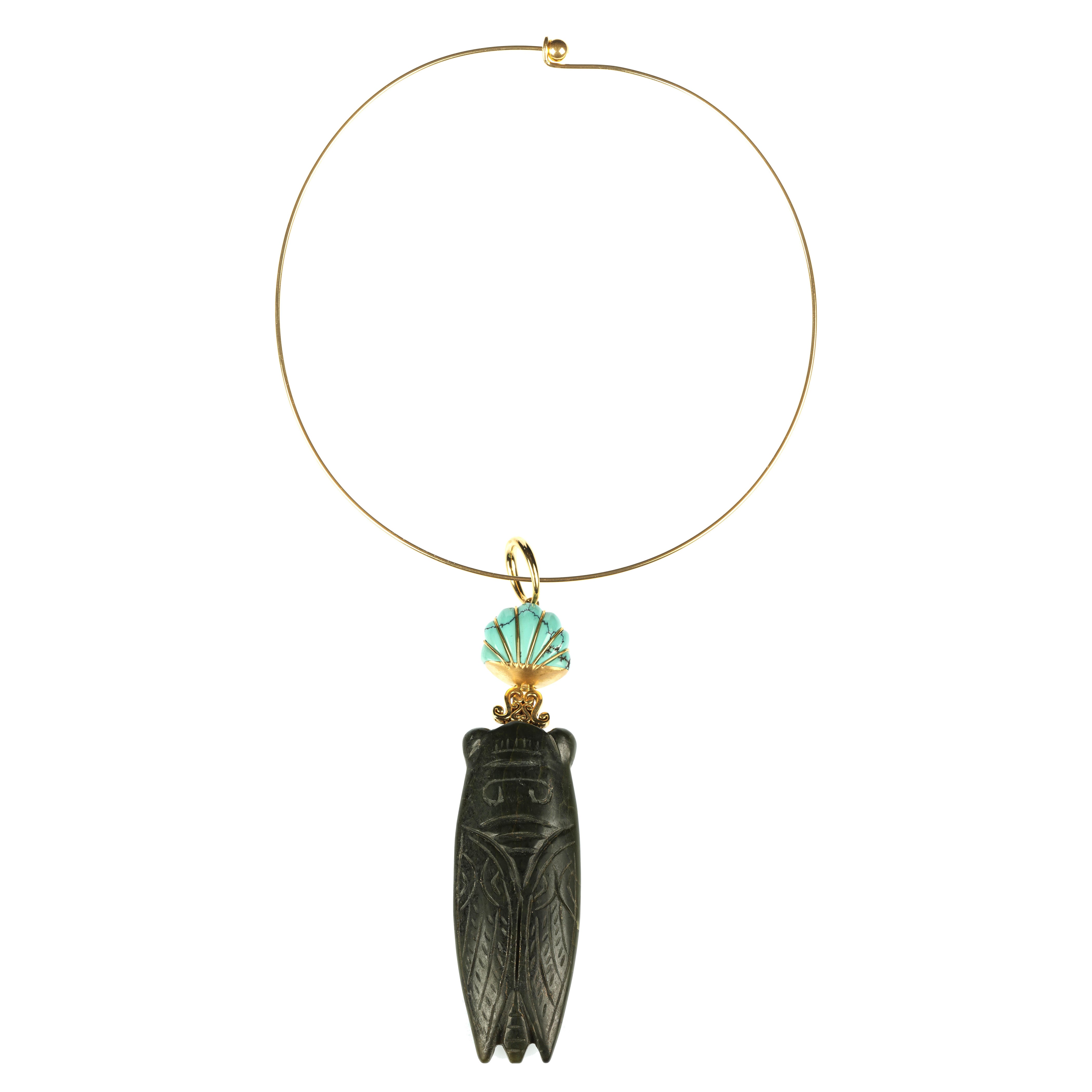 collier avec pendentif guada et turquoise en or jaune 18k