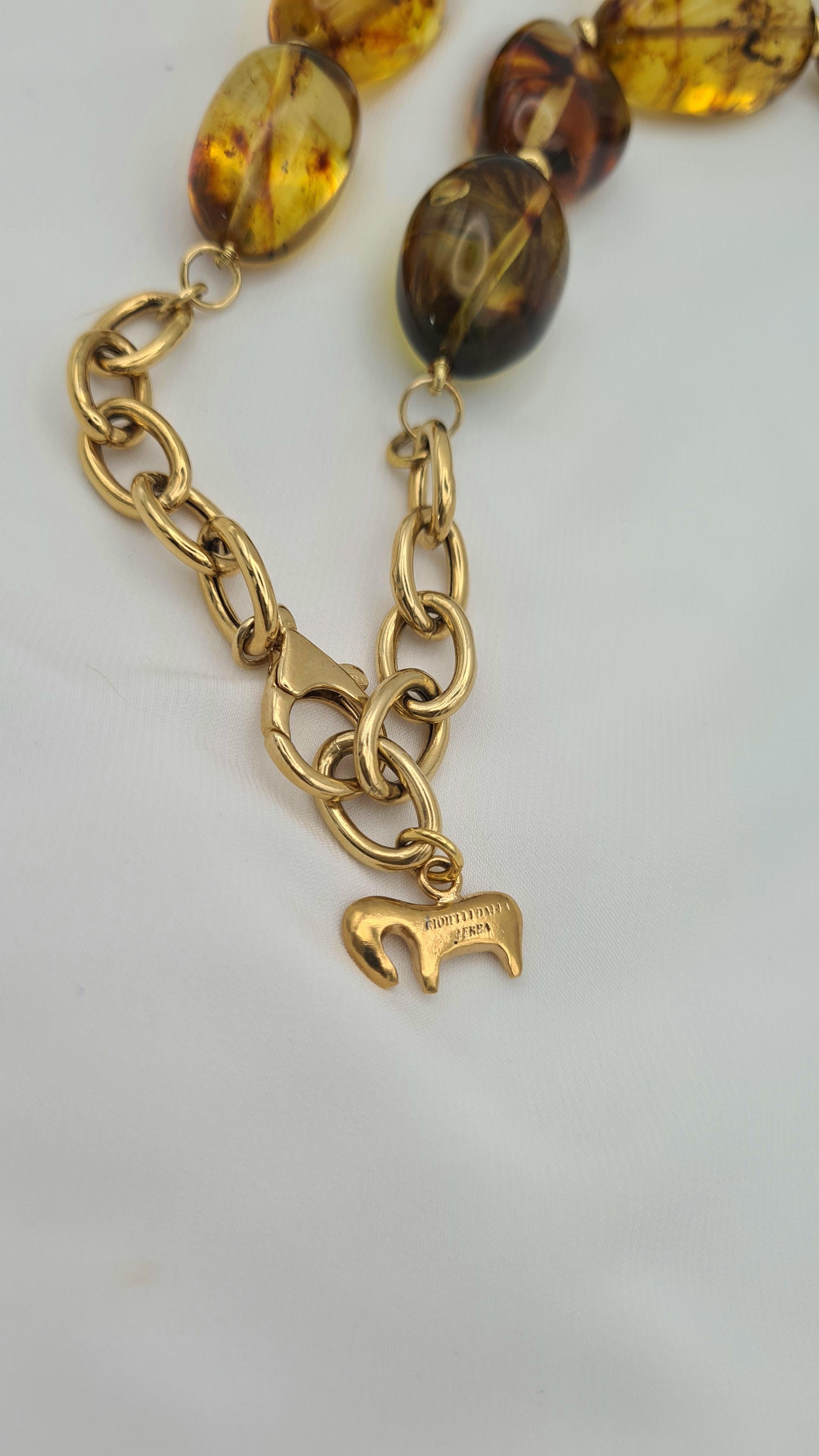 Collar de ámbar báltico con esfera de turquesa Tumbled en venta