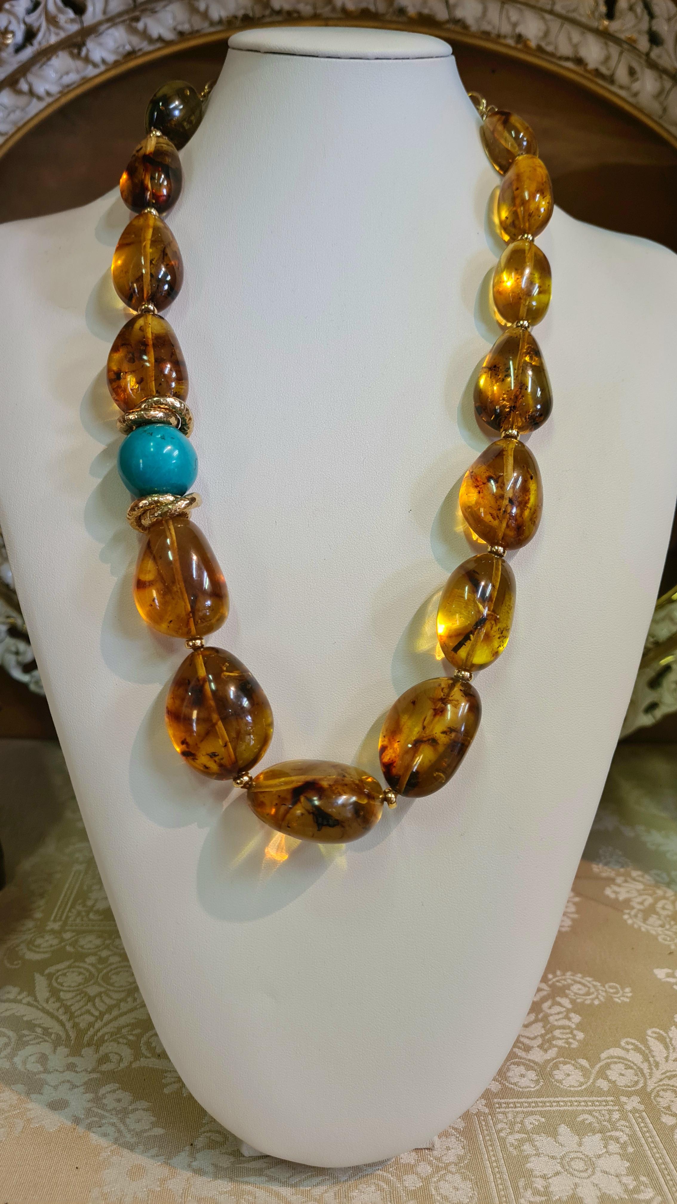 Collar de ámbar báltico con esfera de turquesa en Nuevo estado para la venta en San Salvatore Monferrato, IT