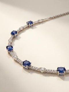 18k White Gold Choker Necklace with Blue Sapphires and Marquise-Cut Diamonds