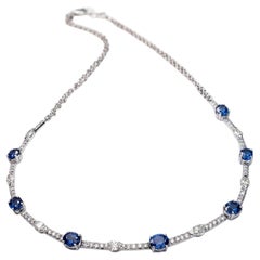 18k White Gold Choker Necklace with Blue Sapphires and Marquise-Cut Diamonds