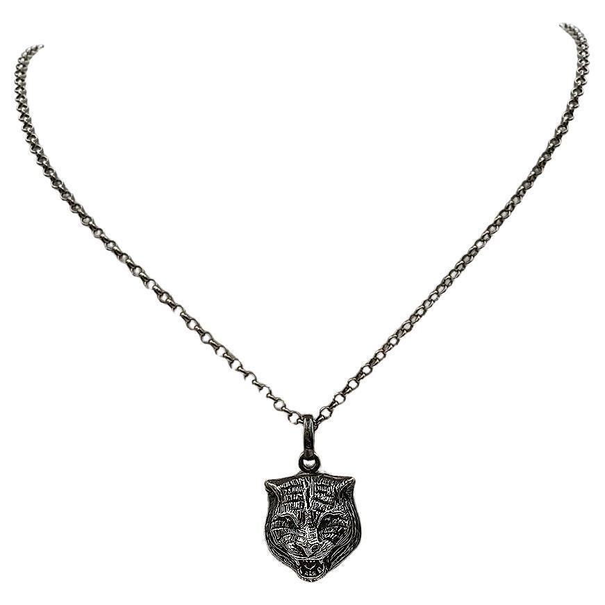 Gucci-Halskette mit Katzenkopf aus Sterlingsilber