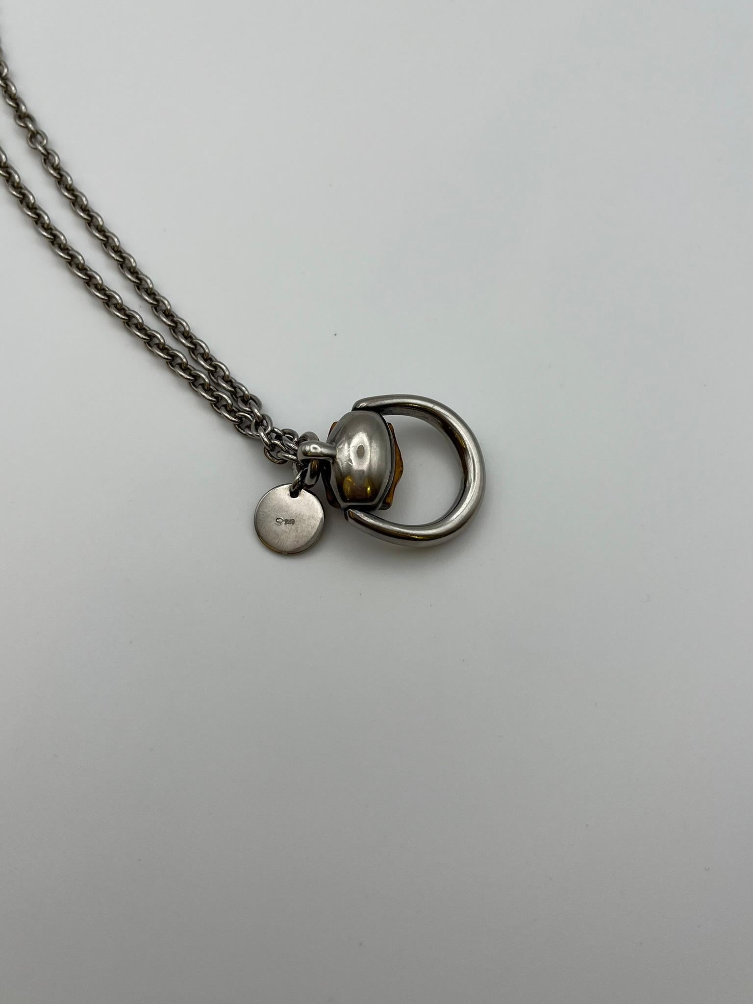 Collier Gucci à mors de cheval avec bambou argenté en vente 3