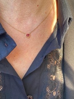 Collana in oro 18Kt con centrale a cuore in tormalina rosa Made in Italy