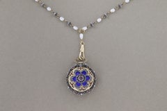 Antique 18kt Gold and Silver Pearl Pendant Necklace with Nisyse Watch, 1960s