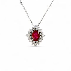 18kt White Gold Necklace with 0.66 ct Natural Ruby and 0.74 ct Diamonds