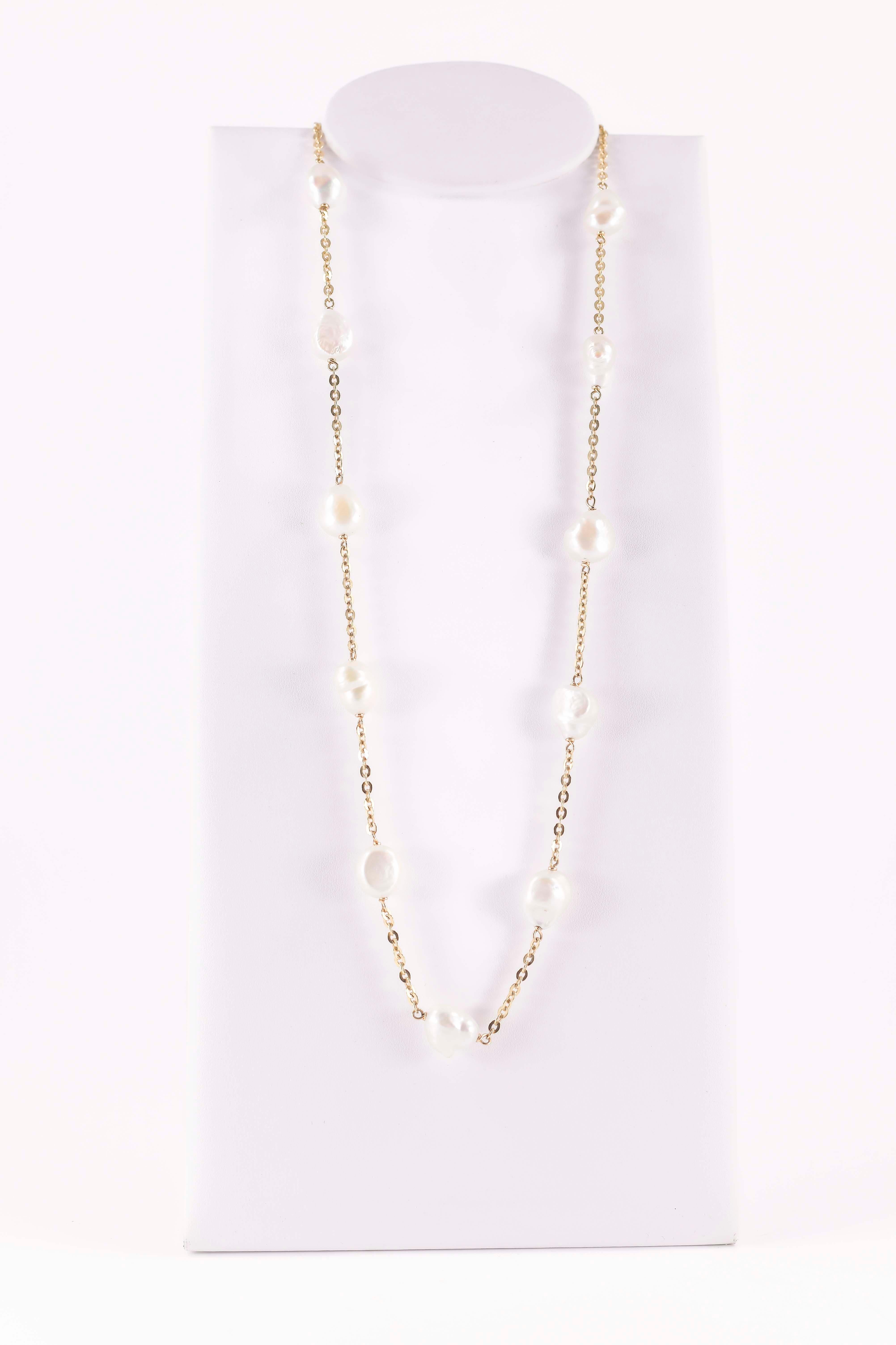 Collar de oro con perlas alternas Contemporáneo en venta