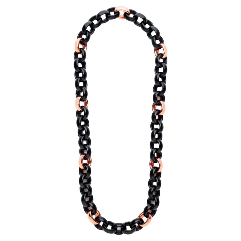 Collana lunga con maglie rotonde in oro rosa 18 carati ed ebano